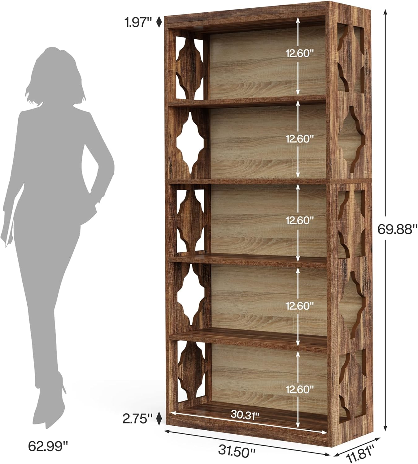 Tribesigns Bibliothèque à 5 niveaux, Bibliothèque en bois de 179 cm
