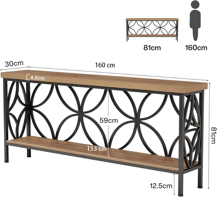Tribesigns Console à 2 niveaux 160 cm, Table de canapé industrielle derrière le canapé