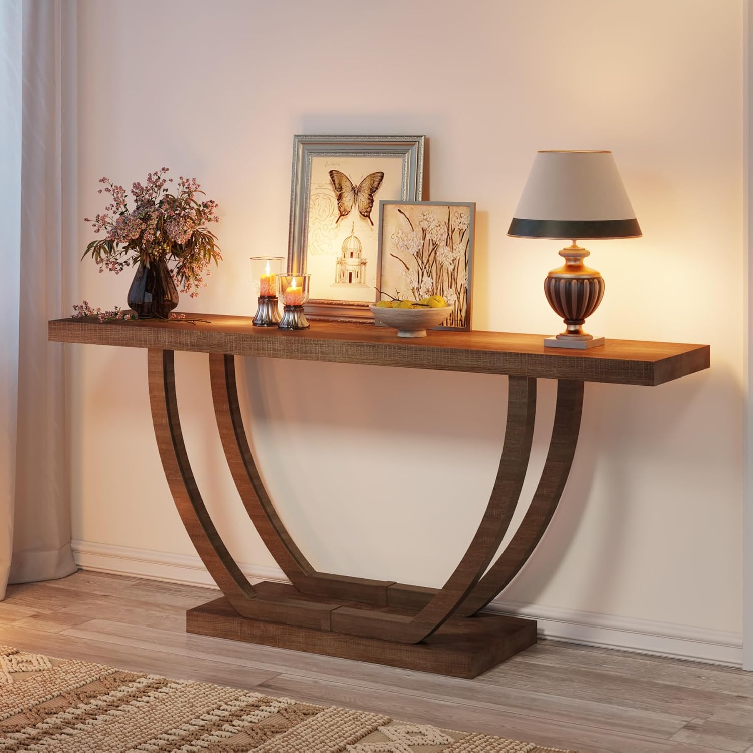 Tribesigns Console d'entrée, Table console étroite de 160 cm avec base géométrique