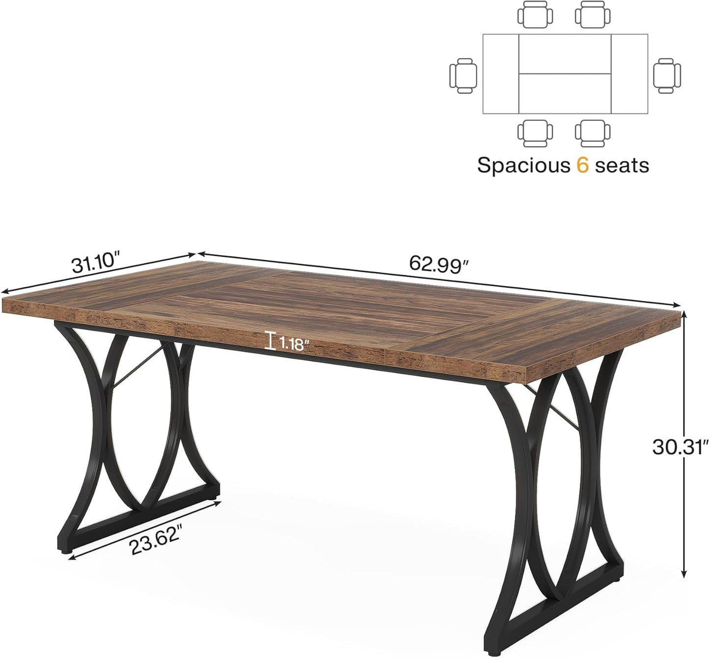 Tribesigns Table à manger rustique pour 6 personnes, Table de salon à manger rectangulaire