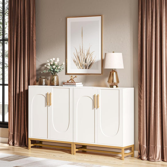 Tribesigns Commode blanche, Meuble de rangement Armoire avec 4 portes