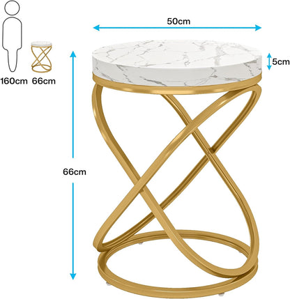 Tribesigns Table d'appoint en marbre synthétique, Table de chevet avec double anneau en forme de X