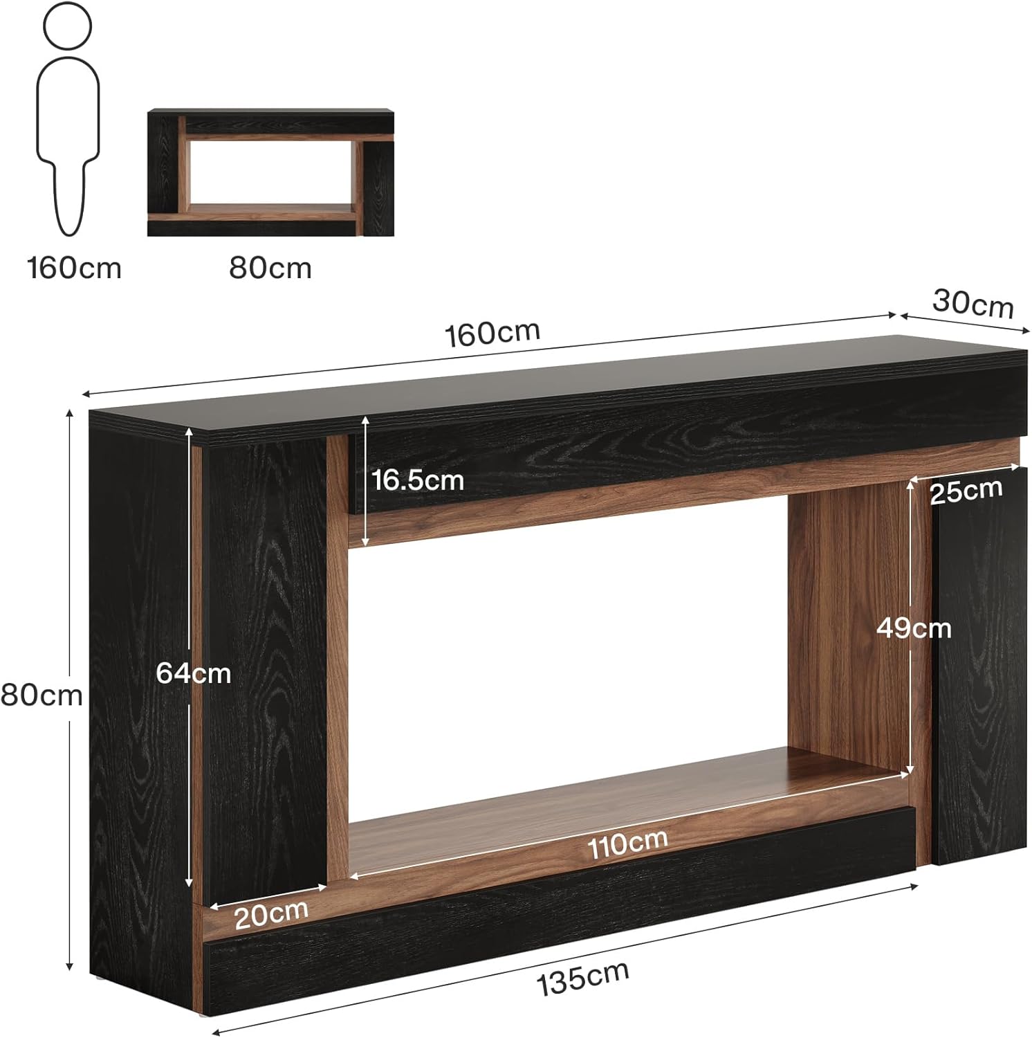 Tribesigns Table console noire et marron de 160 cm de long, Table de contrôle géométrique au design moderne
