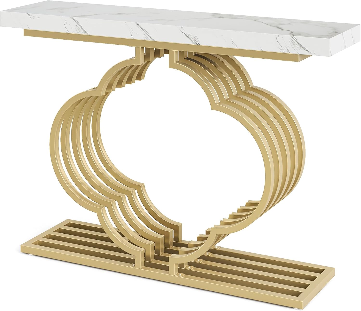 Tribesigns Table Console dorée, Console doré avec piédestal en faux marbrel en forme de fleur
