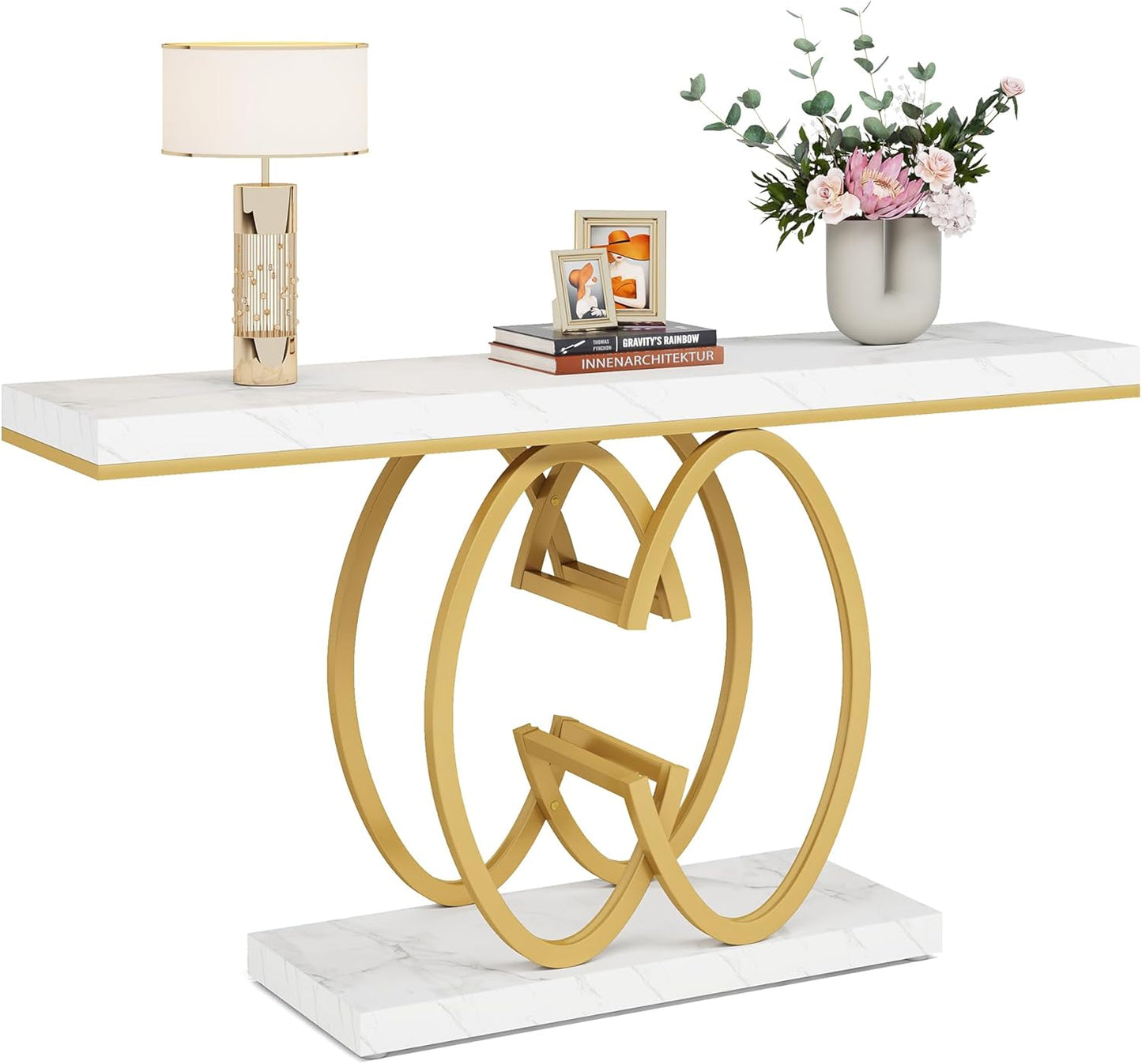 Tribesigns Table Console dorée, Table d'entrée moderne avec pieds en métal en forme de double C