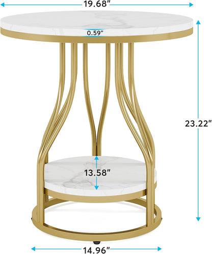 Tribesigns Table d'appoint Ronde en or blanc à 2 niveaux, Table de chevet moderne