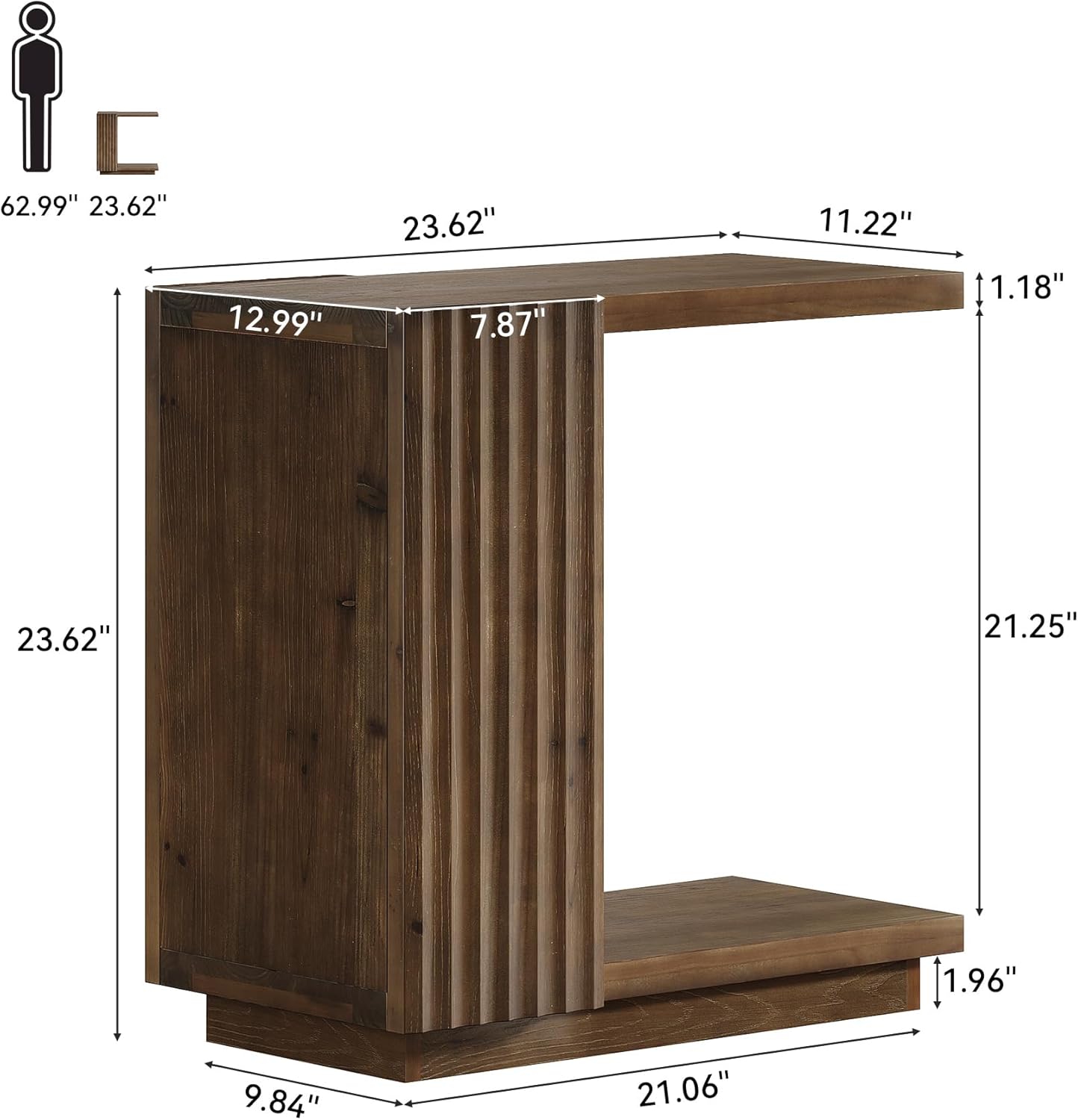 Tribesigns Table d'appoint en forme de C de 60 cm, Table étroite en bois pour canapé