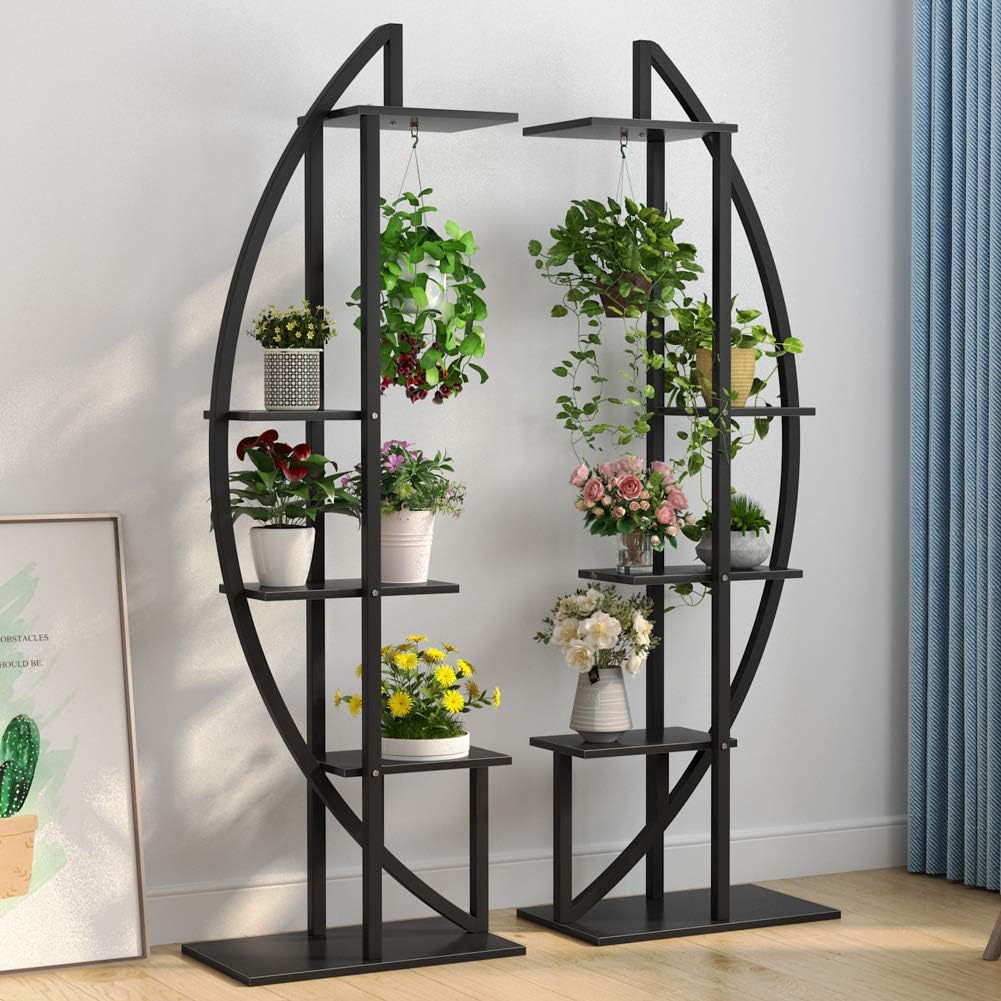 Tribesigns Lot de 2 supports pour plantes à 5 niveaux, Étagère de présentation incurvée polyvalente