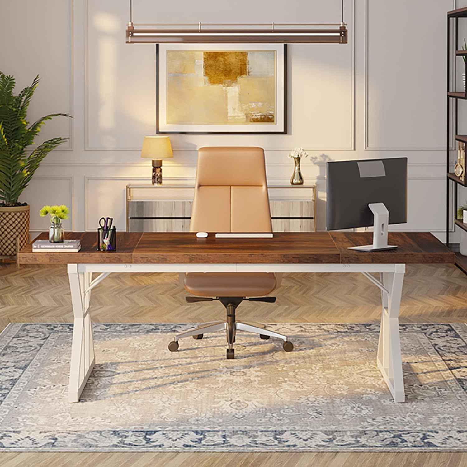 Tribesigns Bureau de direction 160 cm, Bureau d'ordinateur portable moderne au style simple
