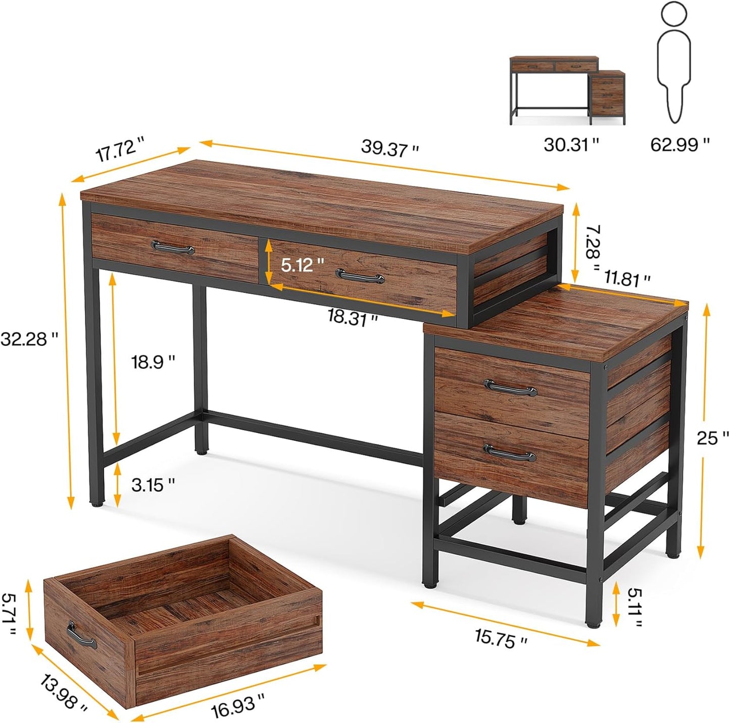 Tribesigns Miroir coiffeuse avec 5 tiroirs, Coiffeuse avec commode latérale à 3 tiroirs