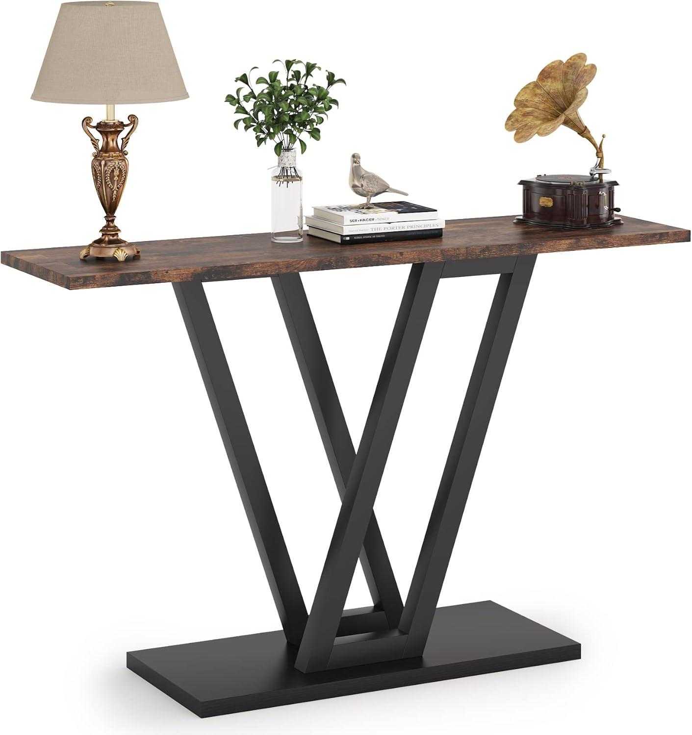 Tribesigns Table console industrielle, Console d’entrée étroite avec cadre en métal