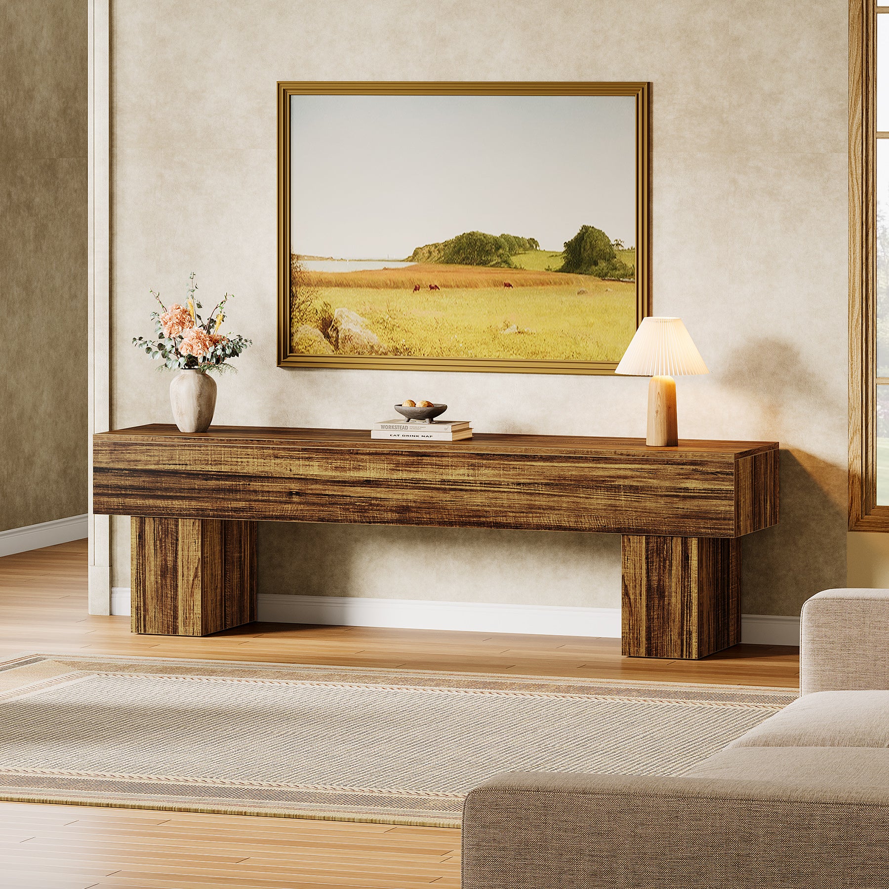 Tribesigns Meuble TV 160 cm, Centre multimédia style ferme pour salon et télévision