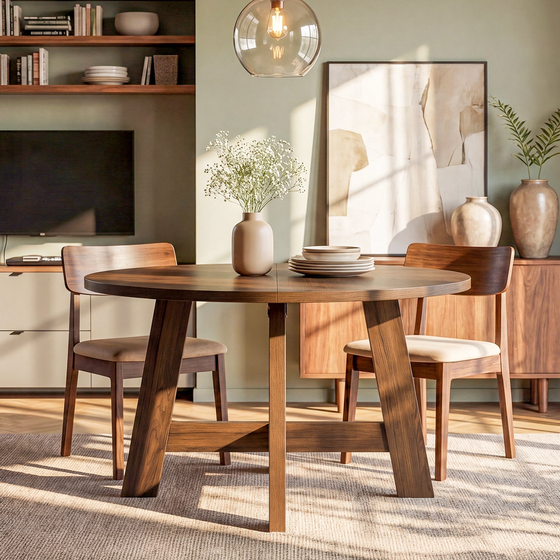 Tribesigns 118 cm ronde eettafel, farmhouse keukentafel met kruissteun voor 4-6 personen