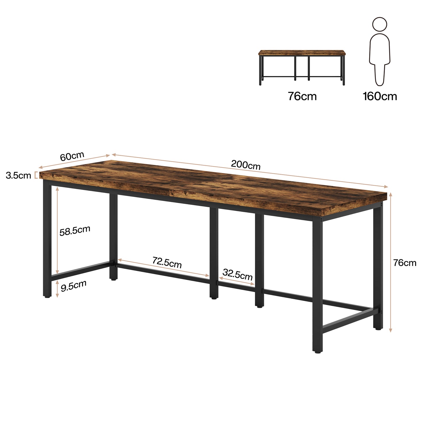 Tribesigns Bureau d'ordinateur longue de 200cm, Table de travail pour bureau pour deux