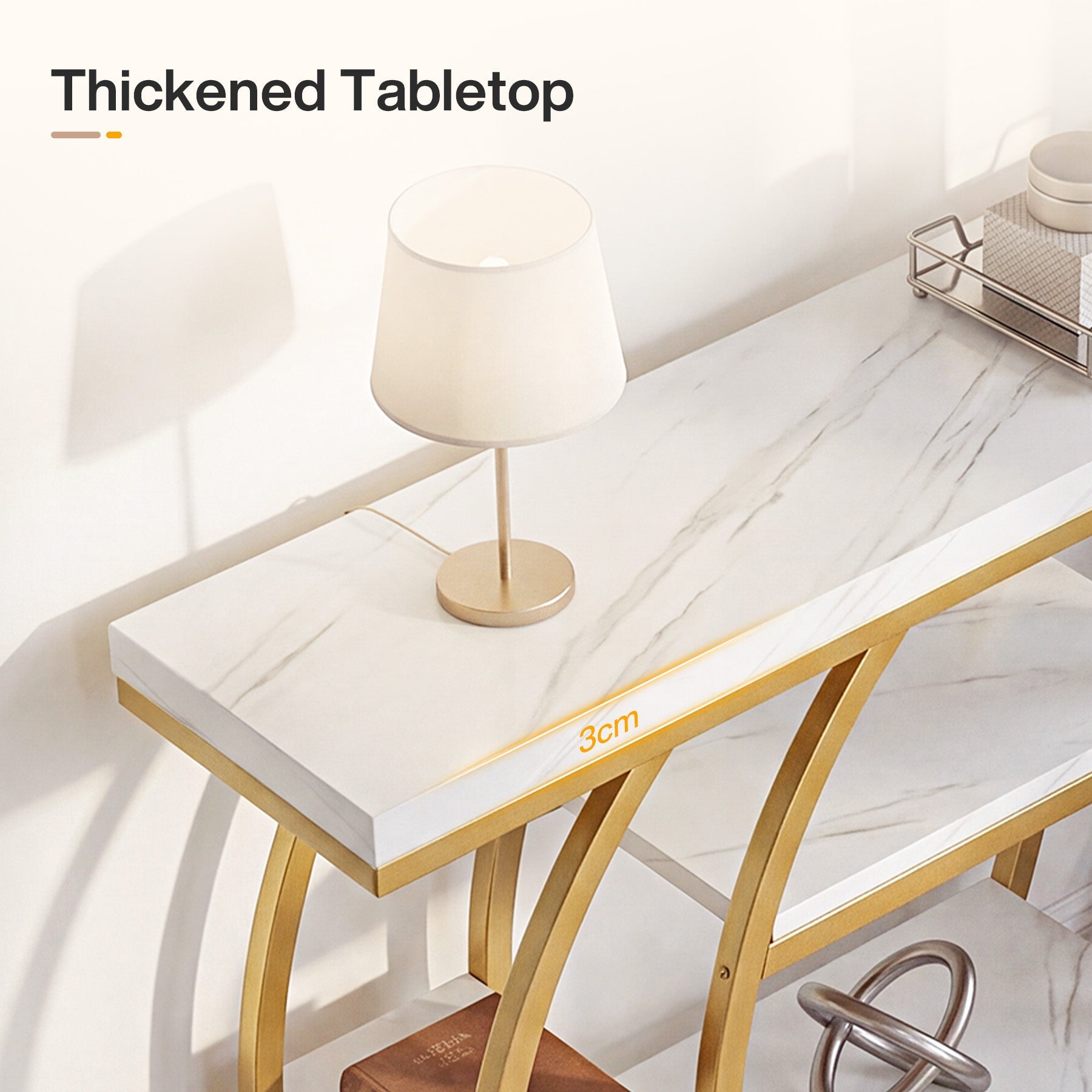 Tribesigns Console 105 cm, Table d'entrée étroite avec 5 étagères, Structure en métal doré et plateau aspect marbre
