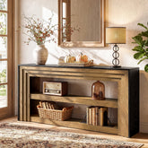Tribesigns Console de 160 cm de style campagnard, Table d'entrée étroite à 3 niveaux et étagères ouvertes 3