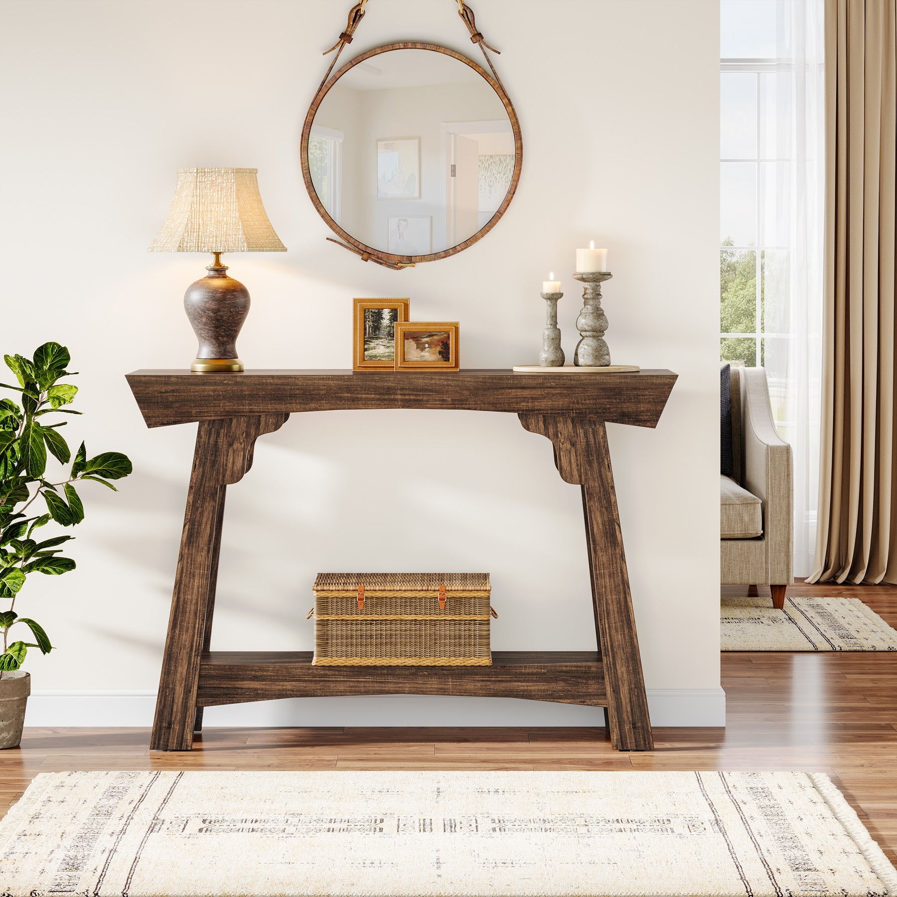 Tribesigns Table console, Table d'entrée étroite à 2 niveaux avec étagère