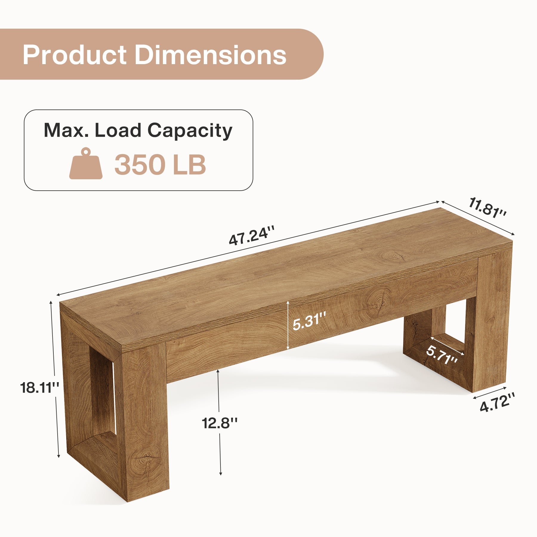 Tribesigns Banc de style campagnard de 120 cm, Utilisable comme banc de salle à manger ou de chambre en MDF