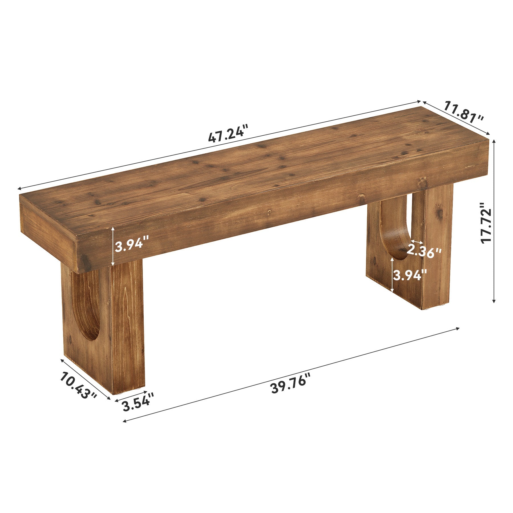 Tribesigns Banc de 120 cm en bois massif, Banc d'entrée en pin avec un piètement robuste en forme de U