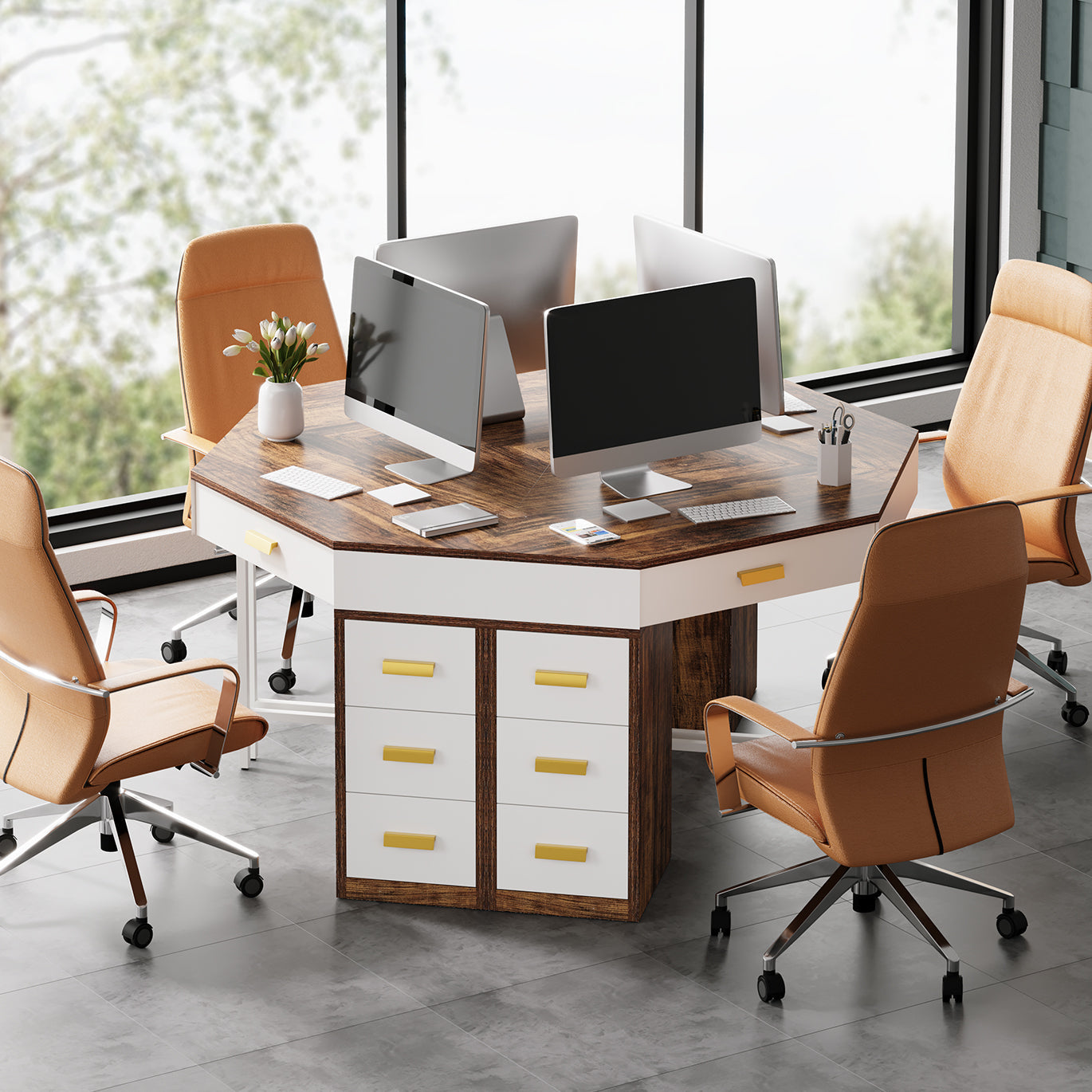 Bureau d'angle avec 4 tiroirs, Bureau triangulaire gain de place pour bureau à domicile