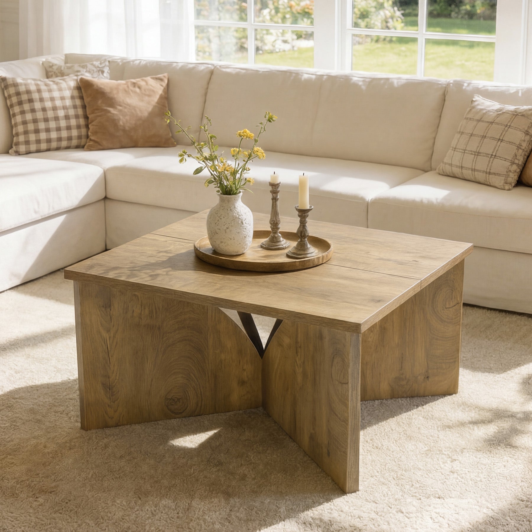 Tribesigns Petite table basse carrée (80 cm), Table d'appoint style ferme avec base robuste