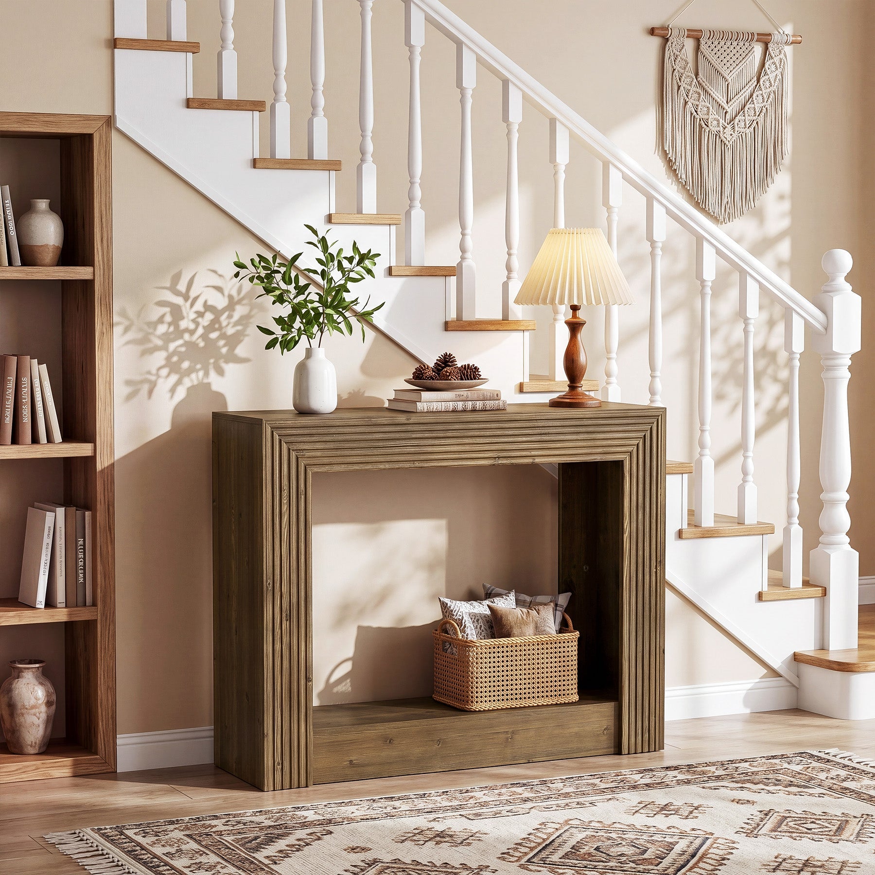 Tribesigns Console de style campagnard de 105 cm avec rangement, Table d'appoint étroite à 2 niveaux