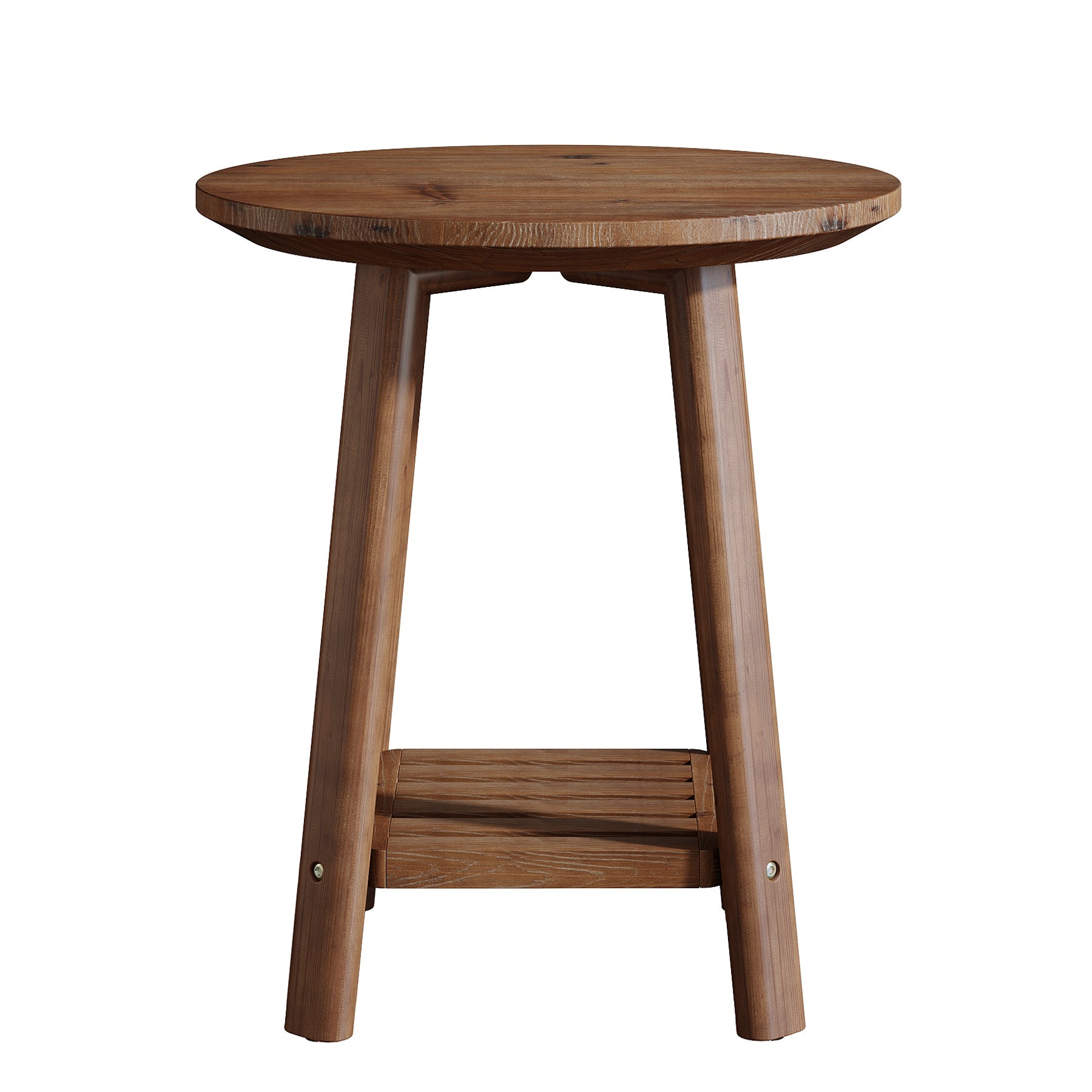 Table d'appoint ronde Tribesigns en bois massif, petite table de chevet à 2 niveaux avec étagère