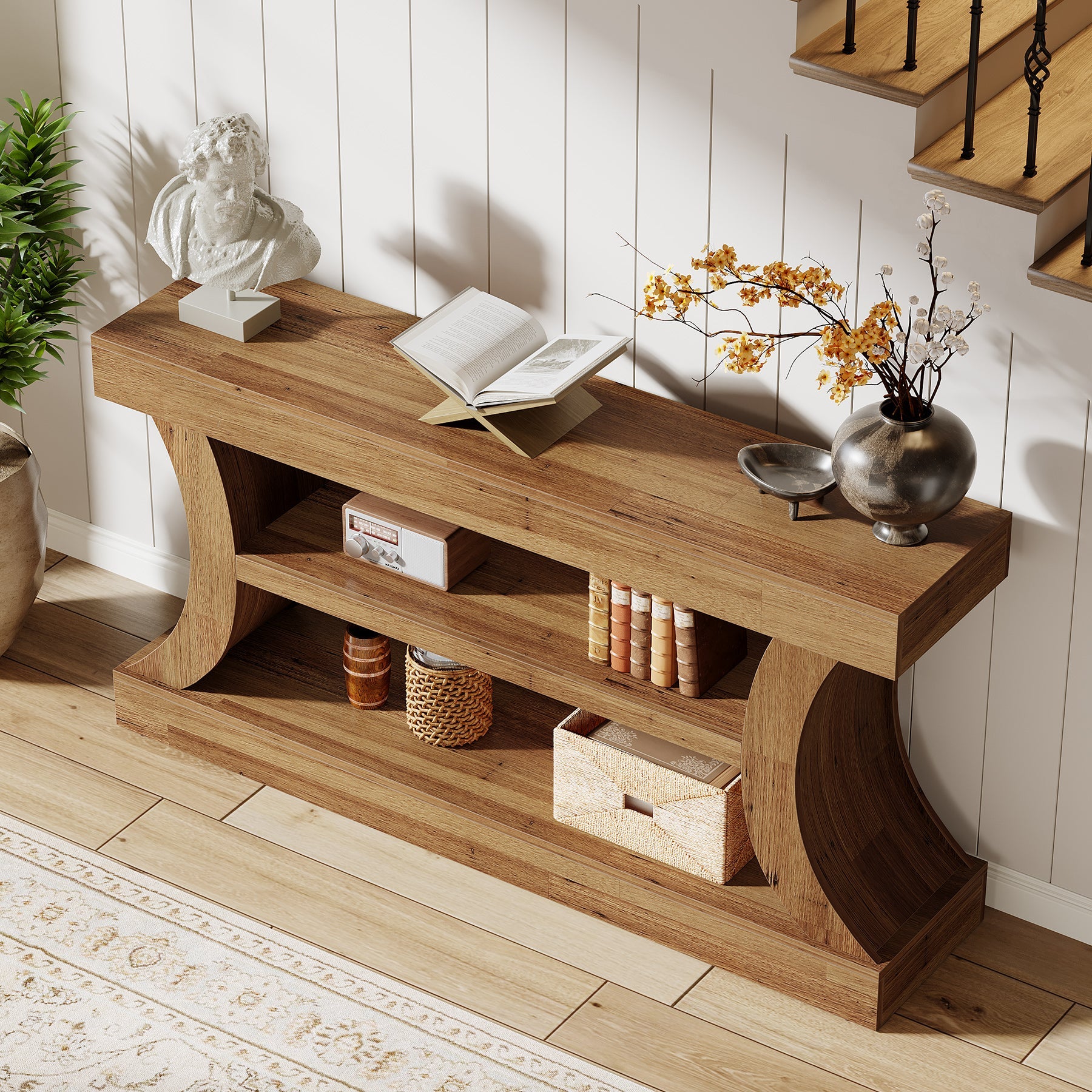 Tribesigns Console de 160 cm au design incurvé, Meuble TV bas avec rangement pour salon
