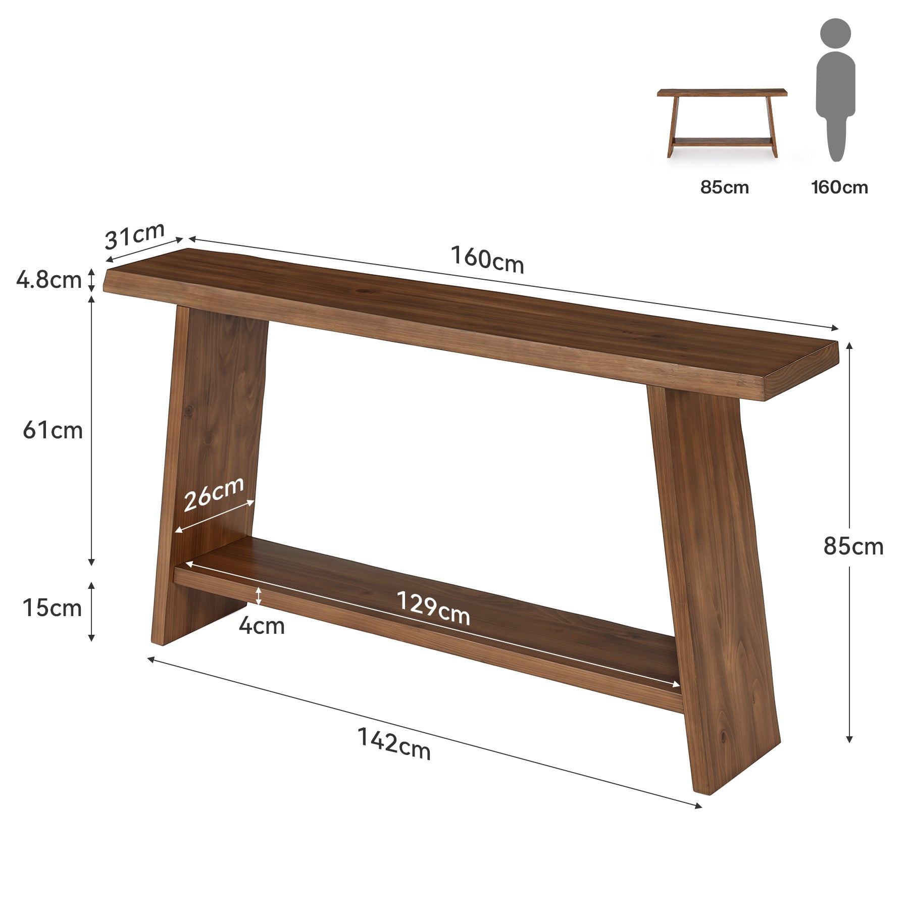 Tribesigns Console en bois massif de 160 cm, Table d'appoint à deux niveaux pour l'entrée