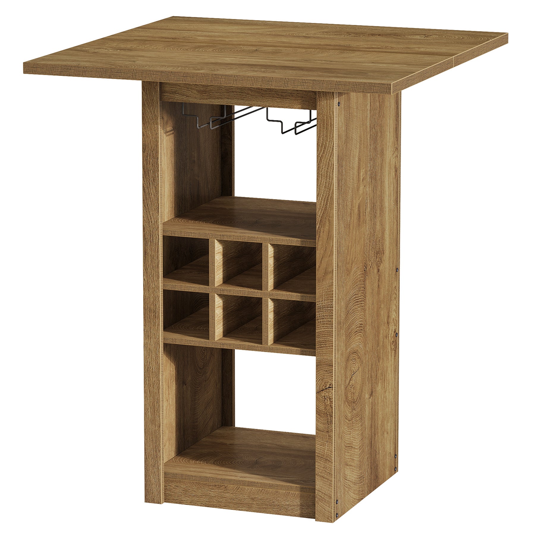 Tribesigns Table de bar en forme de L, Table de bistrot à 3 niveaux avec étagère à vin et support