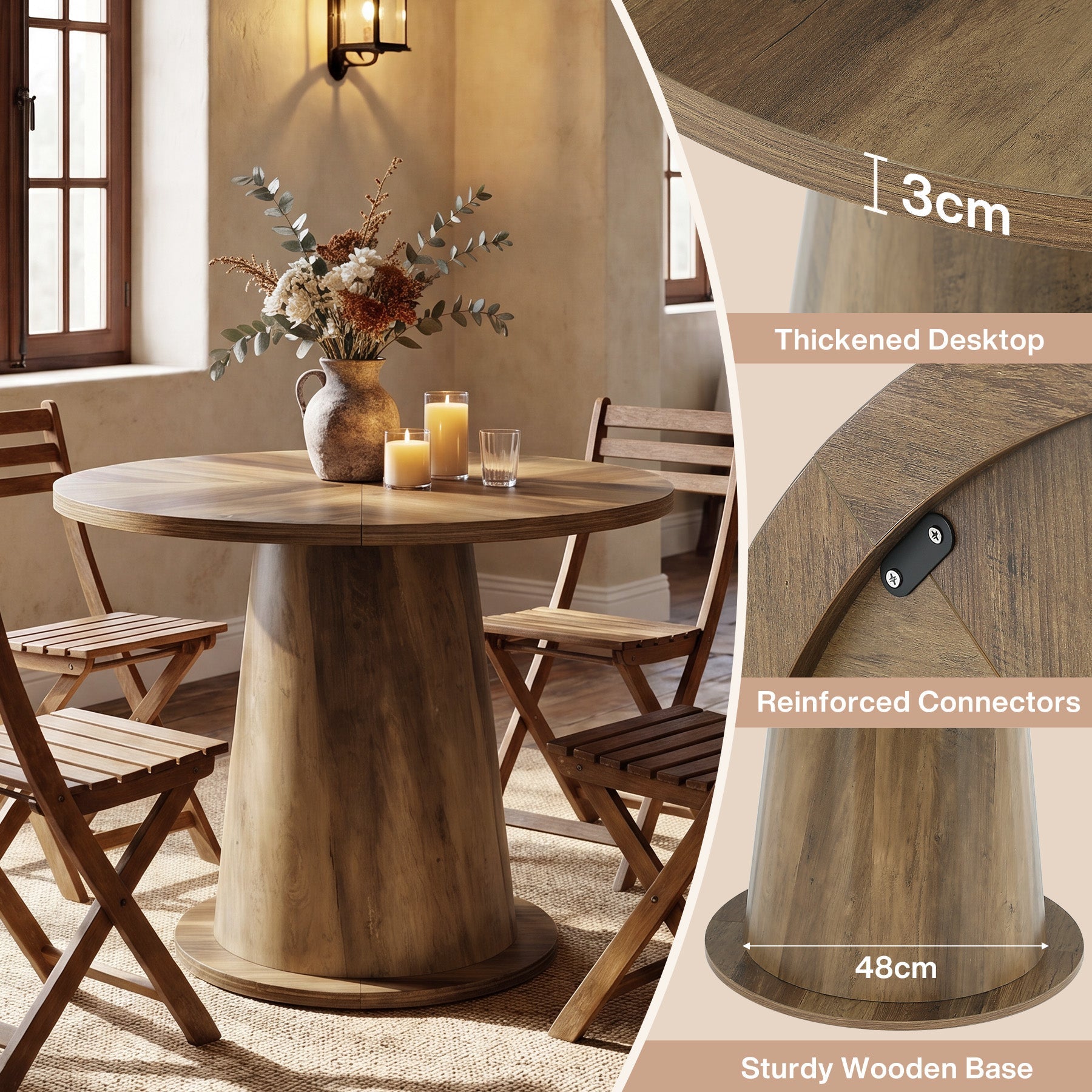 Tribesigns Table de salle à manger ronde pour 2 à 4 personnes, Table de cuisine de 80 cm avec pied stable