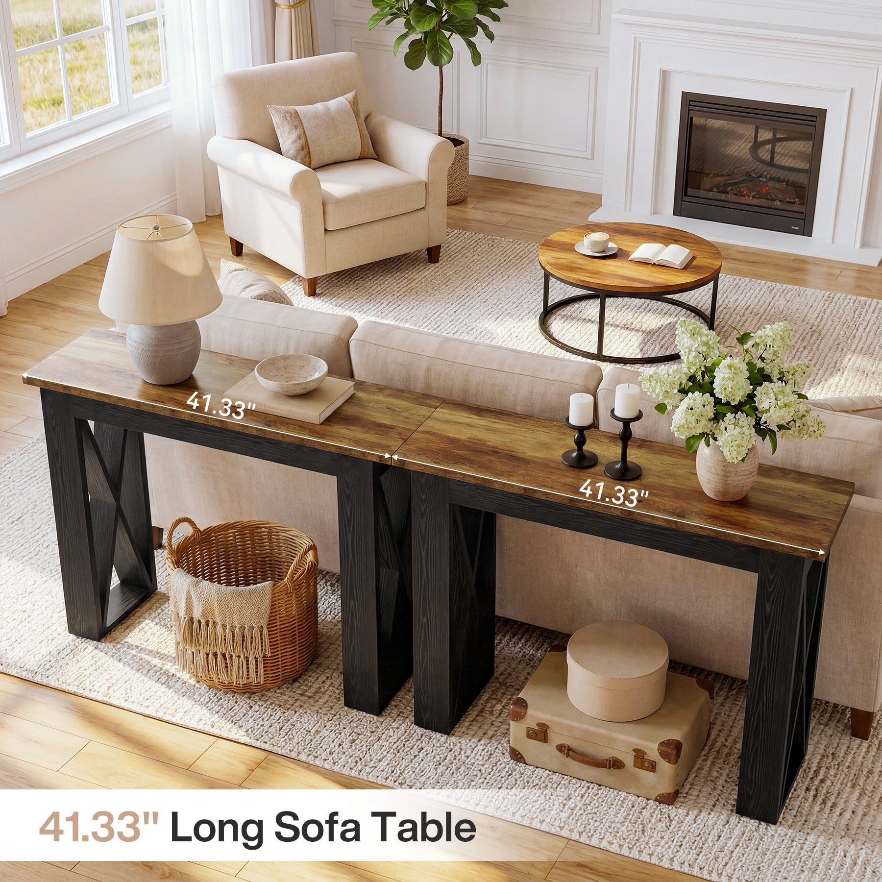 Tribesigns Console étroite 105 cm, Table d'entrée style industriel avec étagère de rangement
