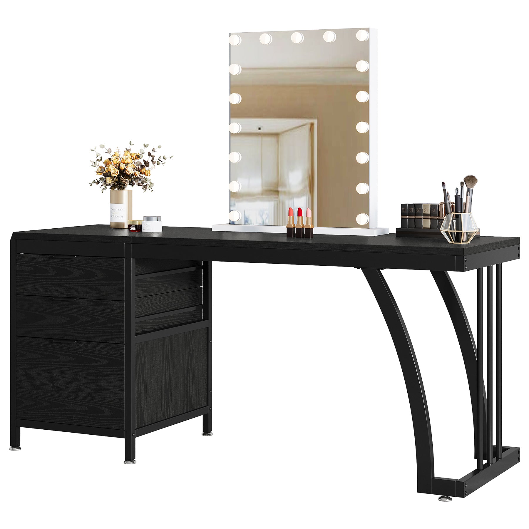 Tribesigns Coiffeuse meuble à 3 tiroirs réversibles, Bureau de maquillage chic