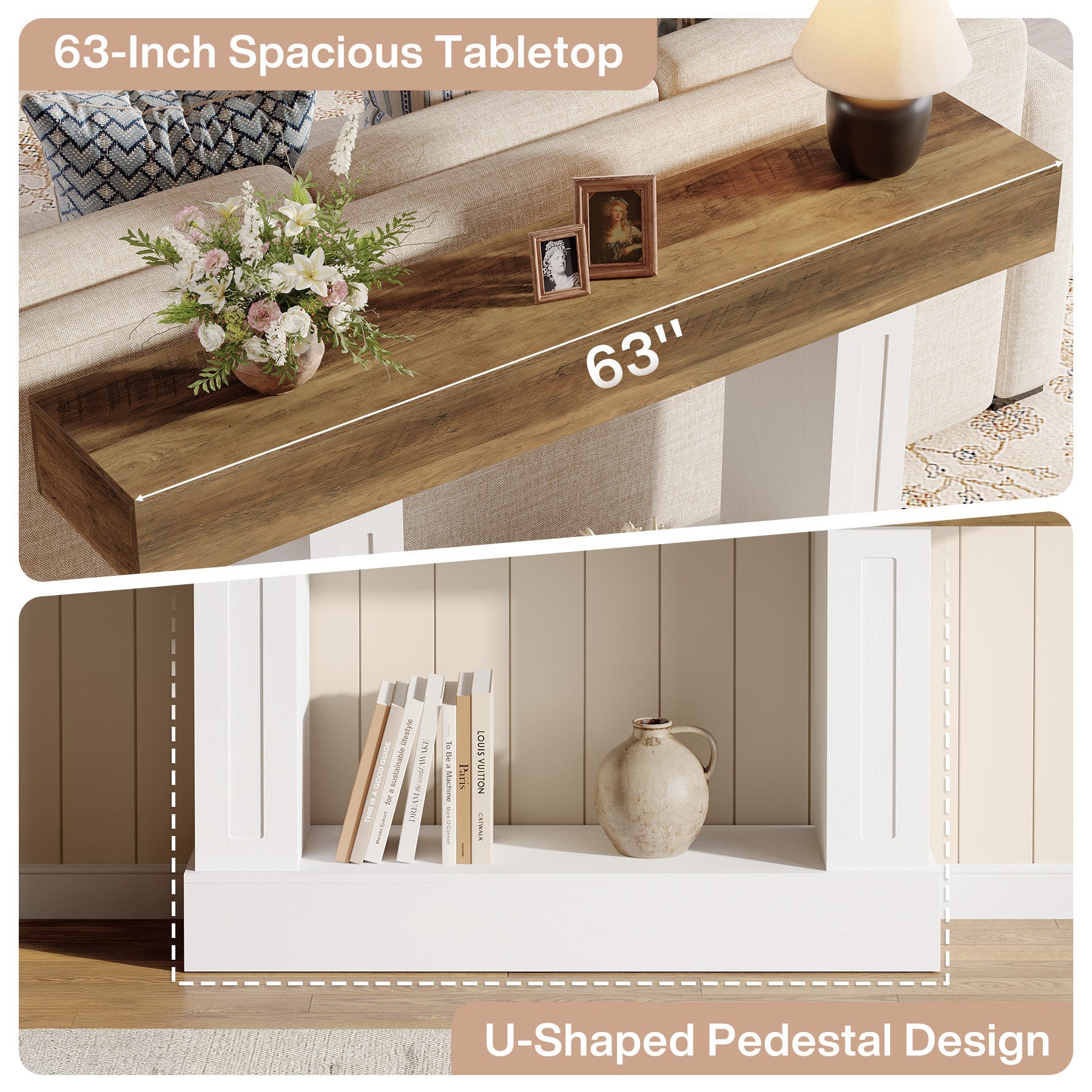 Tribesigns Console rustique de 160 cm avec rangement ouvert, Table d'appoint étroite pour entrée et salon