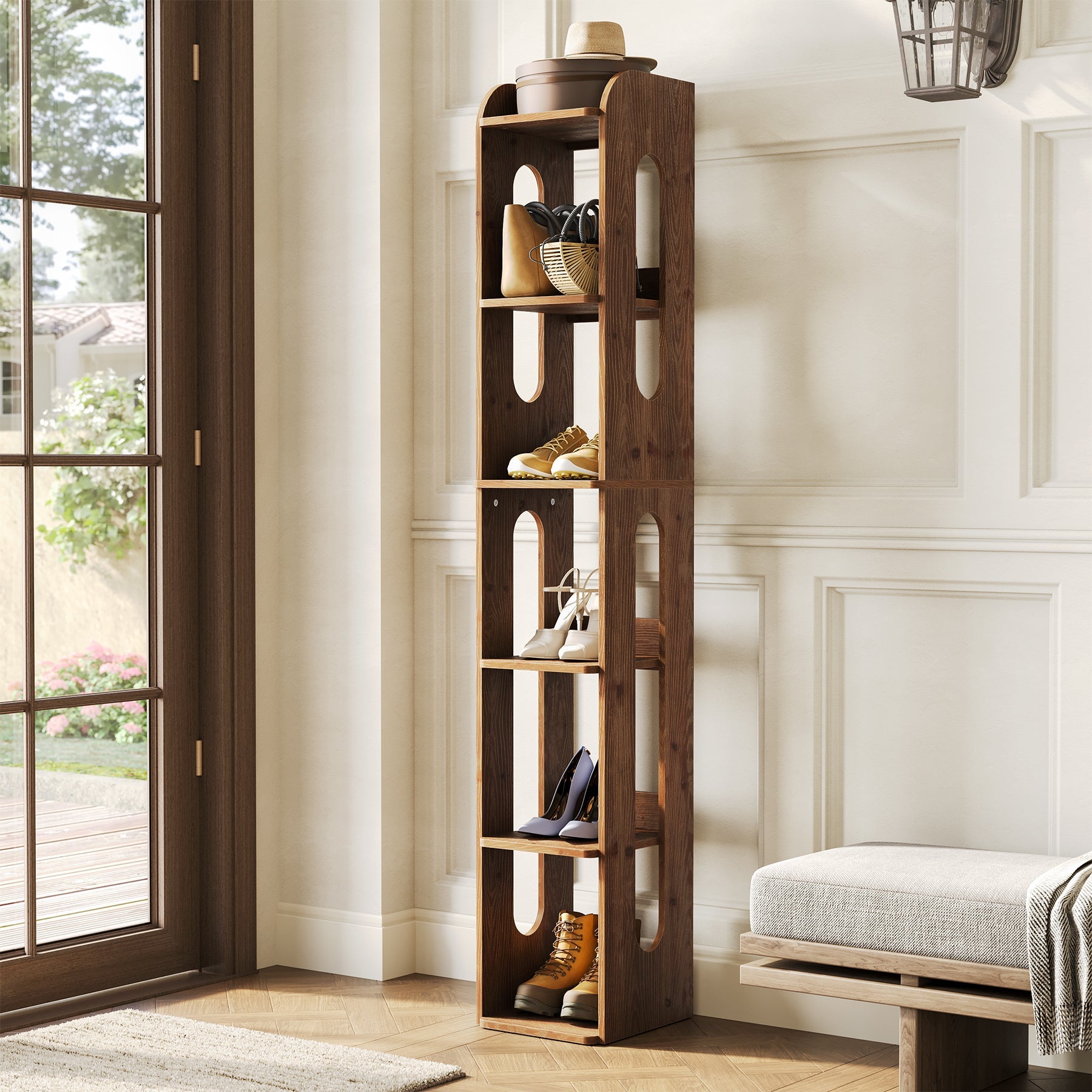 Tribesigns Étagère à chaussures autoportante à 6 niveaux en bois massif, Meuble à chaussures étroit