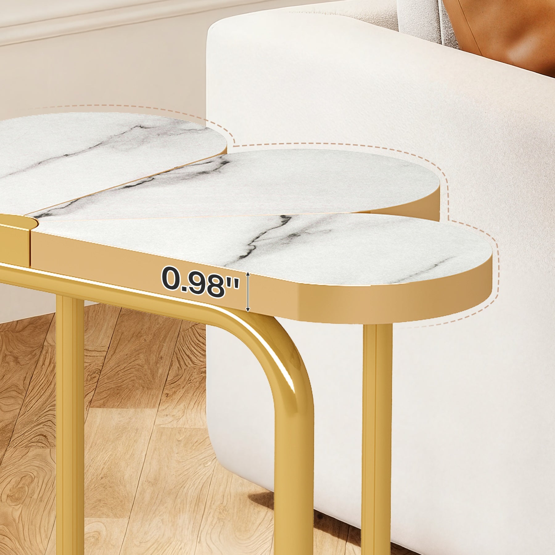 Tribesigns Table d'appoint demi-fleur, Table de chevet en faux marbre avec cadre doré