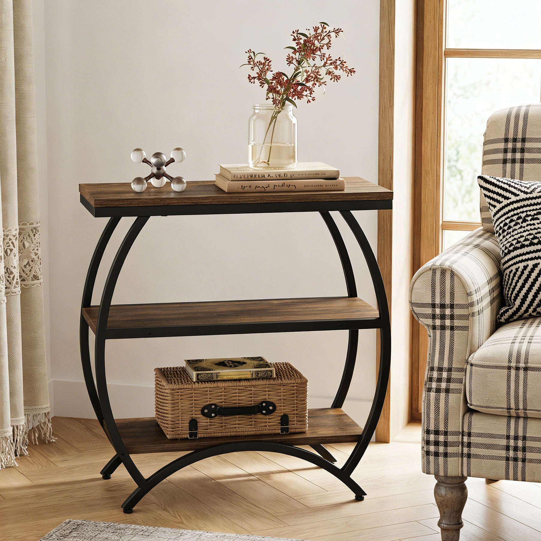 Tribesigns Table d'appoint étroite de 60 cm avec 3 niveaux de rangement, Table de chevet industrielle pour salon ou chambre