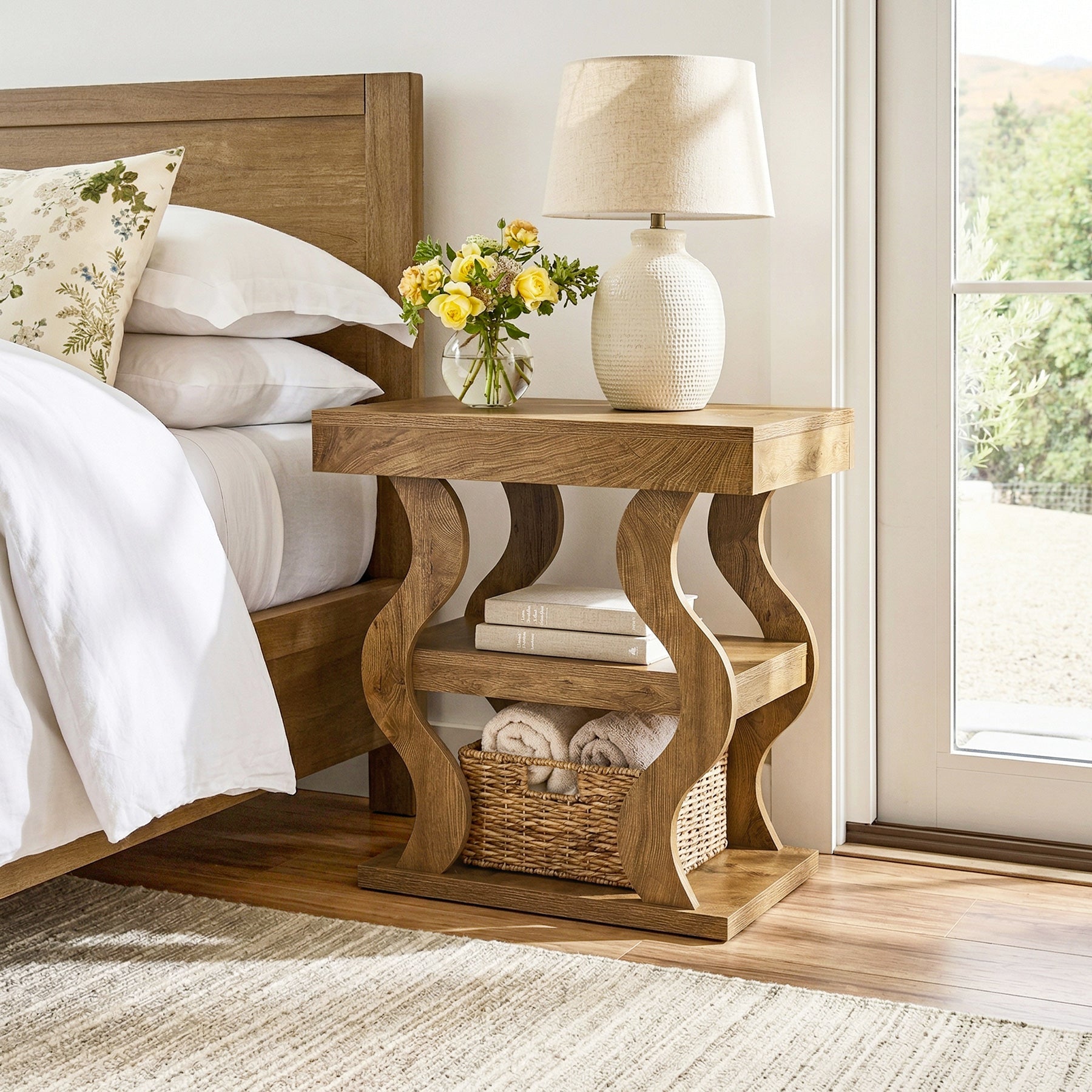 Tribesigns Table d'appoint style campagne 61 cm, Table de chevet étroite à 3 niveaux avec rangement