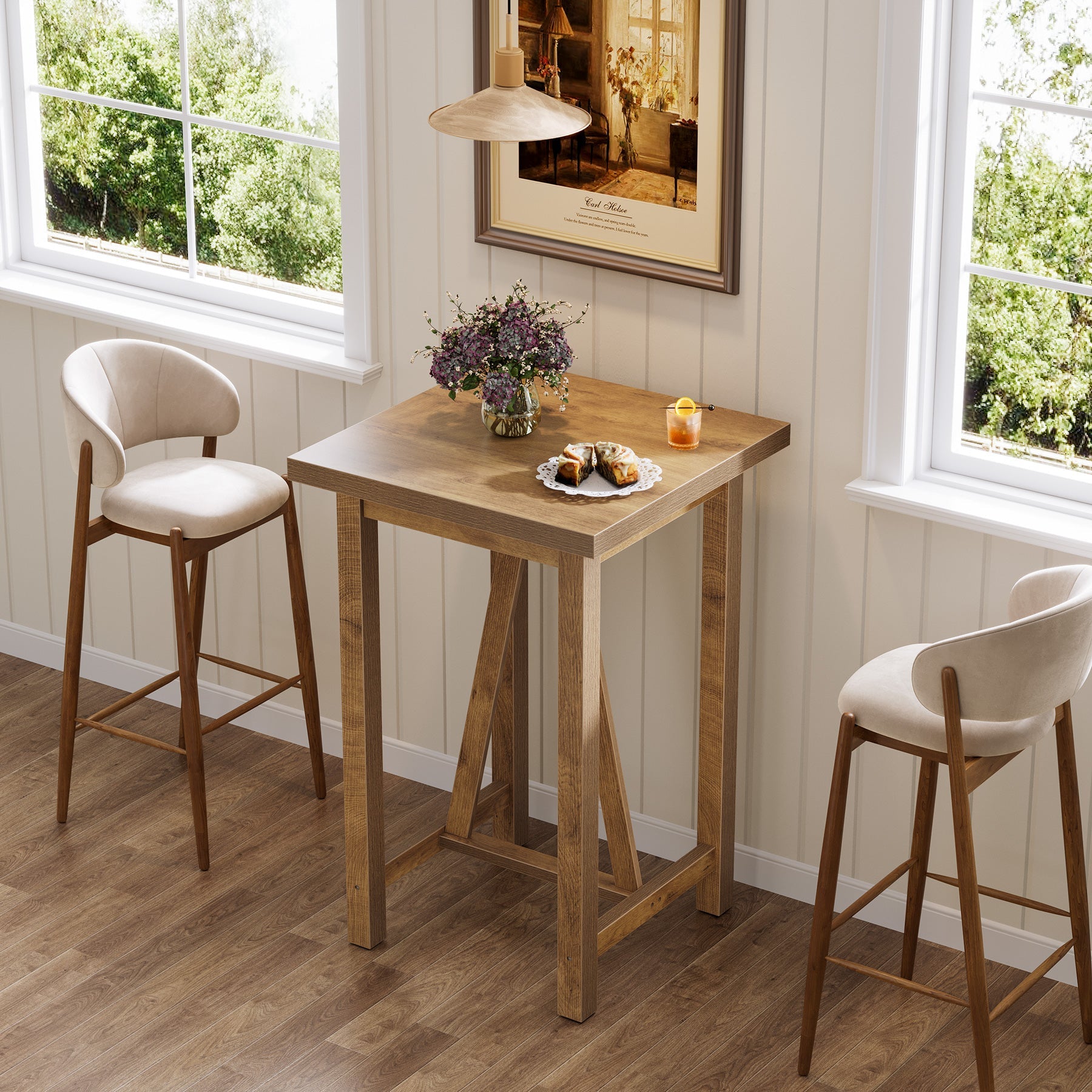 Tribesigns Table de bar à hauteur de comptoir de 100 cm, Table de pub carrée de style maison de campagne