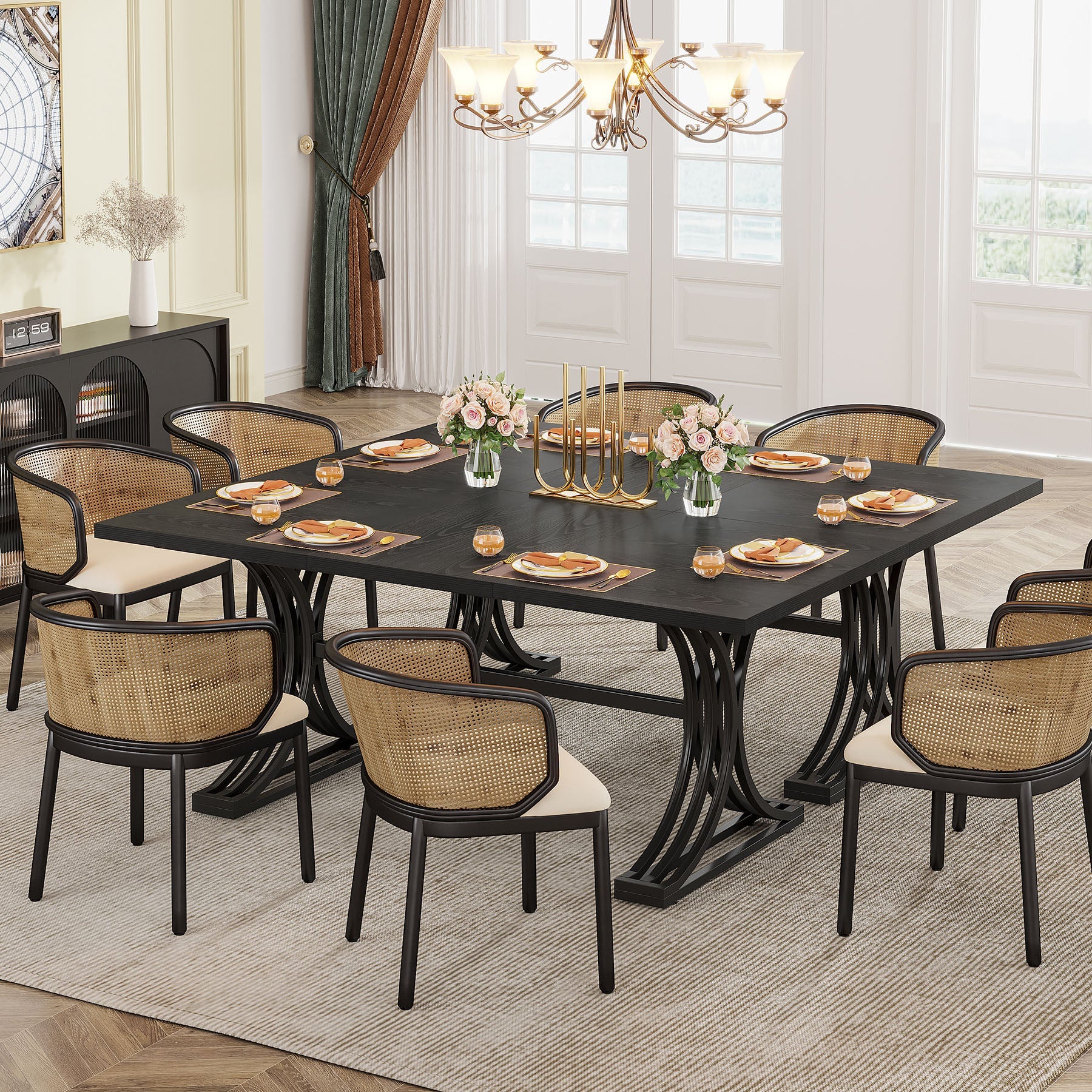 Tribesigns Table de salle à manger moderne de 160 cm avec plateau en marbre artificiel et pieds en métal