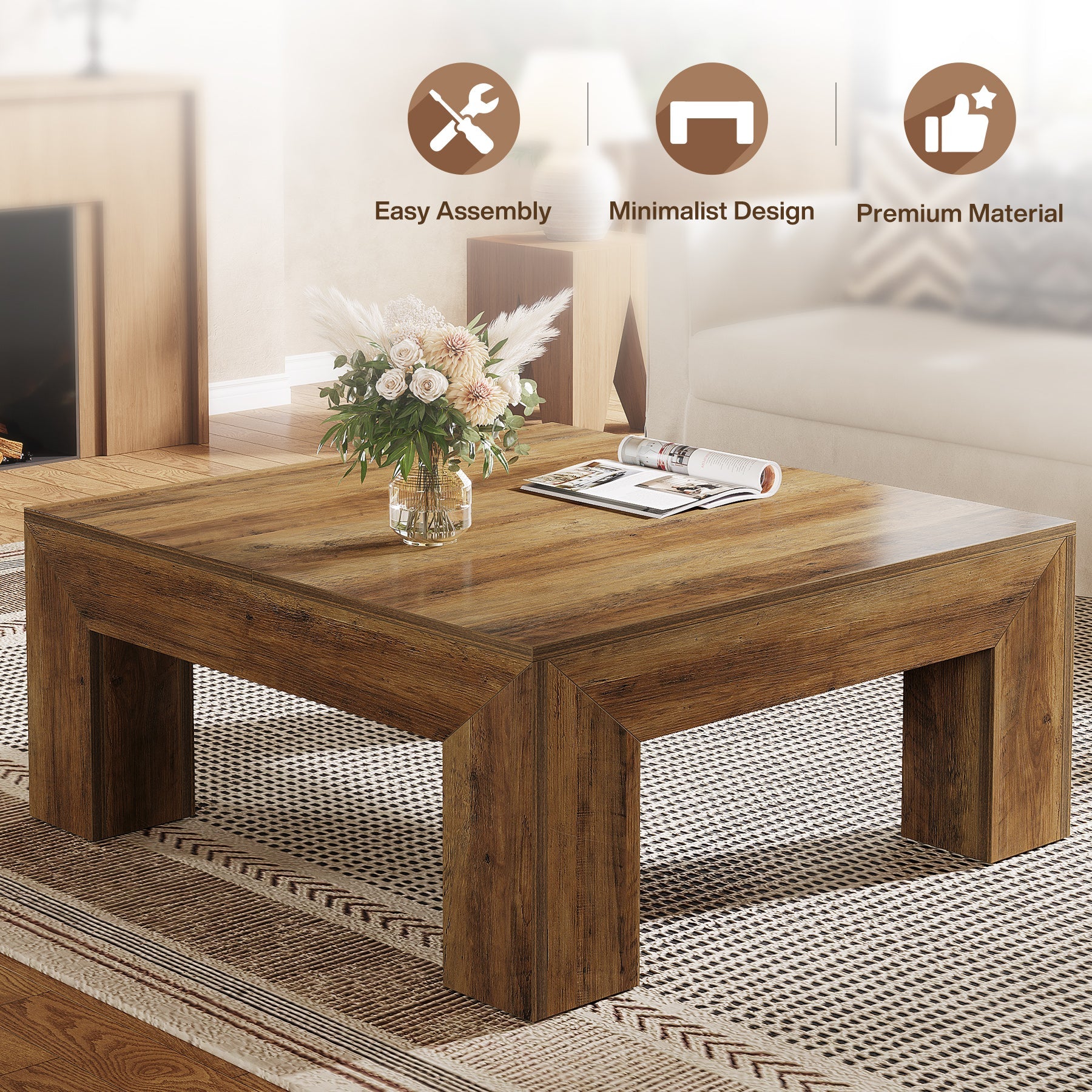 Tribesigns Table basse carrée de 100 cm Style campagnard