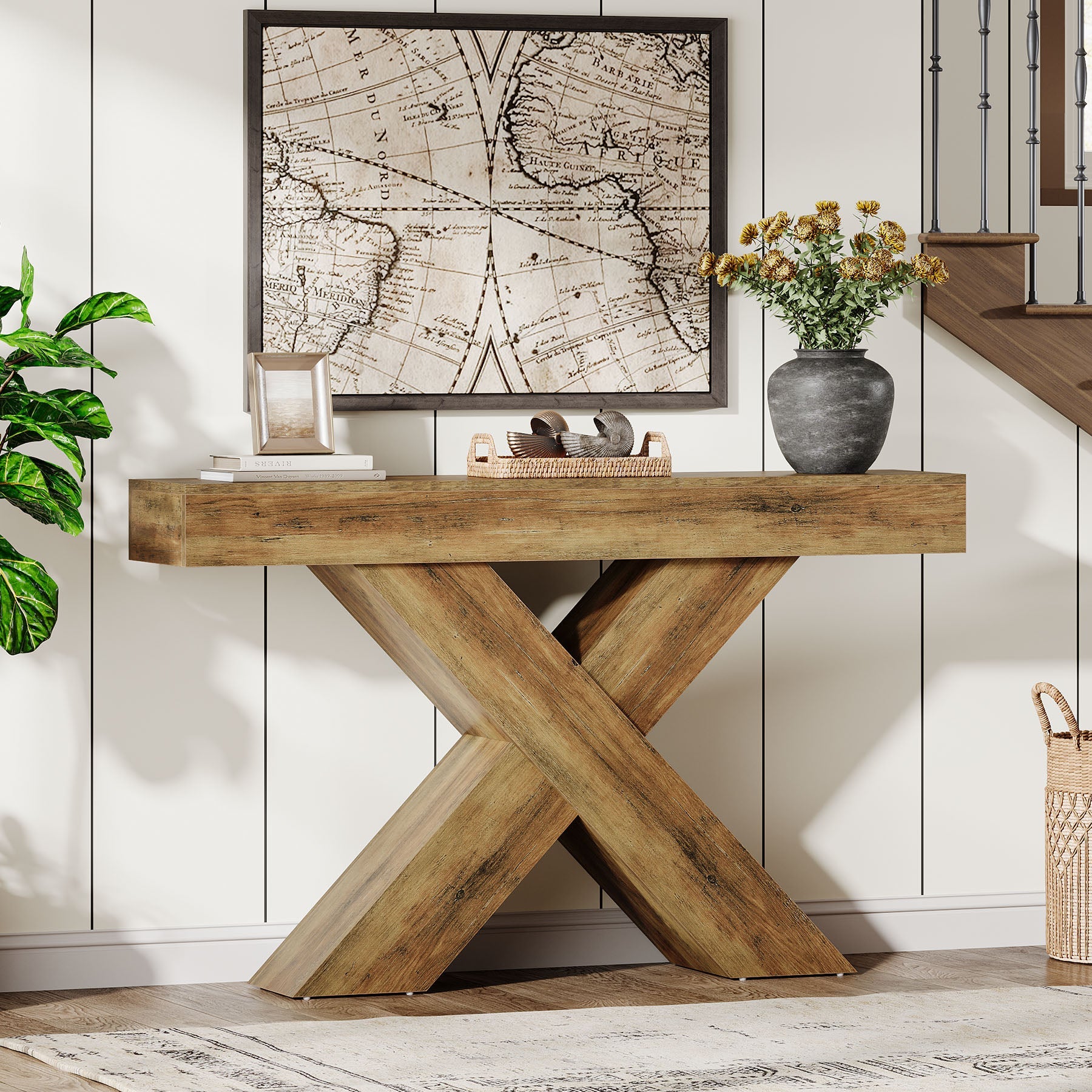 Tribesigns Console de 140 cm, Table d'appoint en bois au design unique