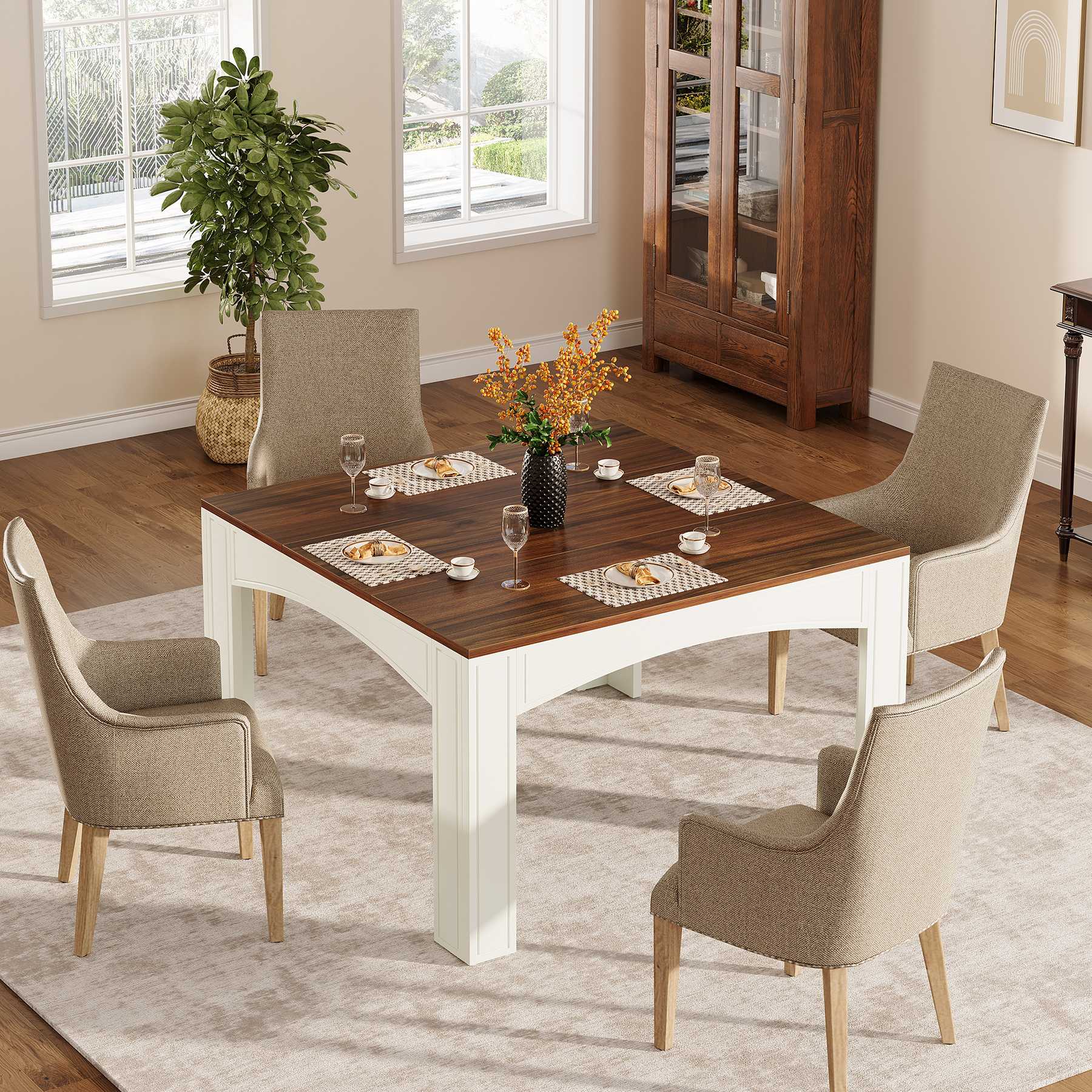 Tribesigns Table à manger de 100 cm, Table à manger en bois pour 4 personnes de style maison de campagne
