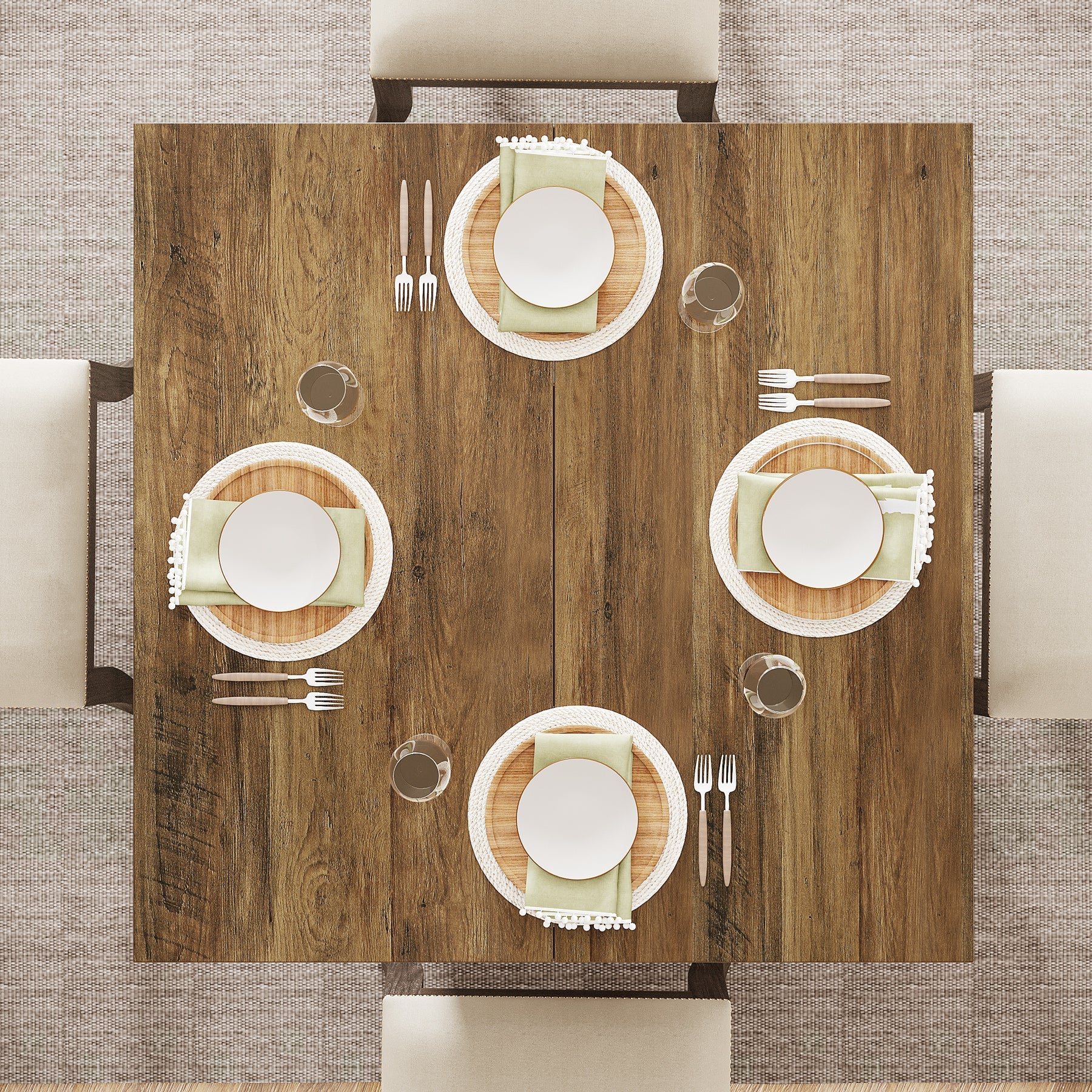 Tribesigns Table de salle à manger carrée de 80 cm pour 4 personnes, Style champêtre avec piètement à colonnes couleur marron