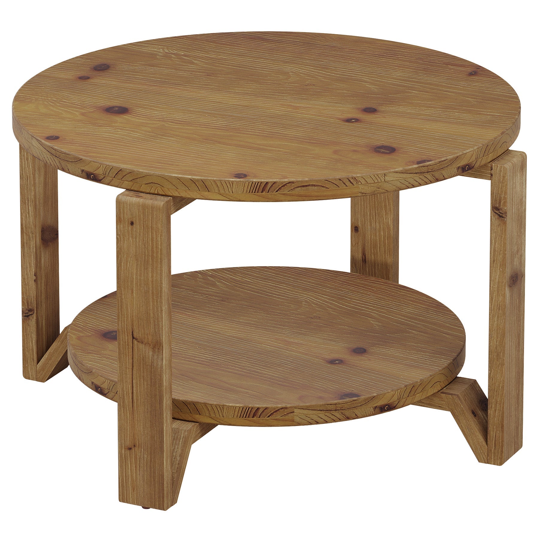 Tribesigns Table basse ronde en bois massif 80 cm 2 niveaux
