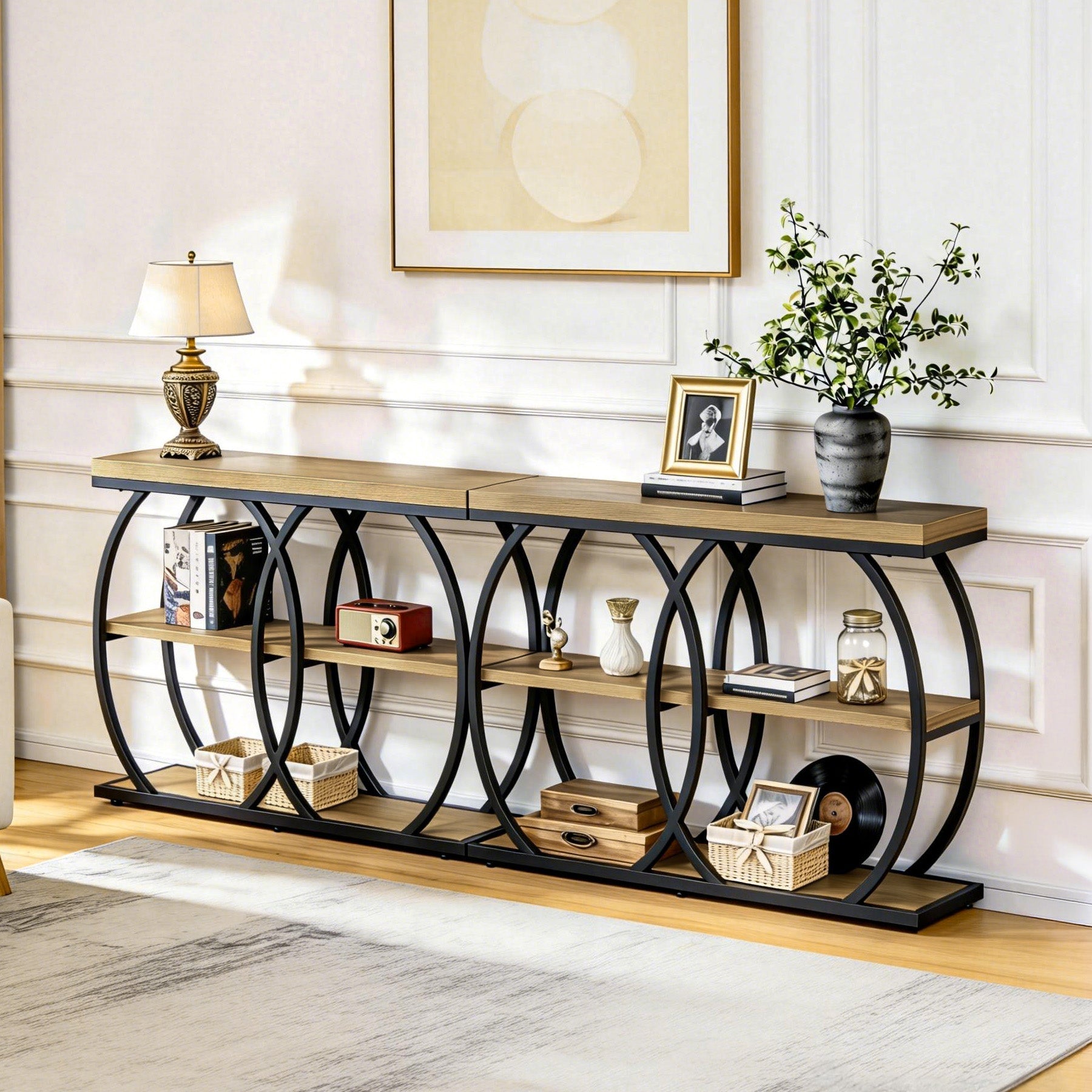 Tribesigns Console industrielle de 105 cm, Table d'appoint à 3 niveaux avec rangement
