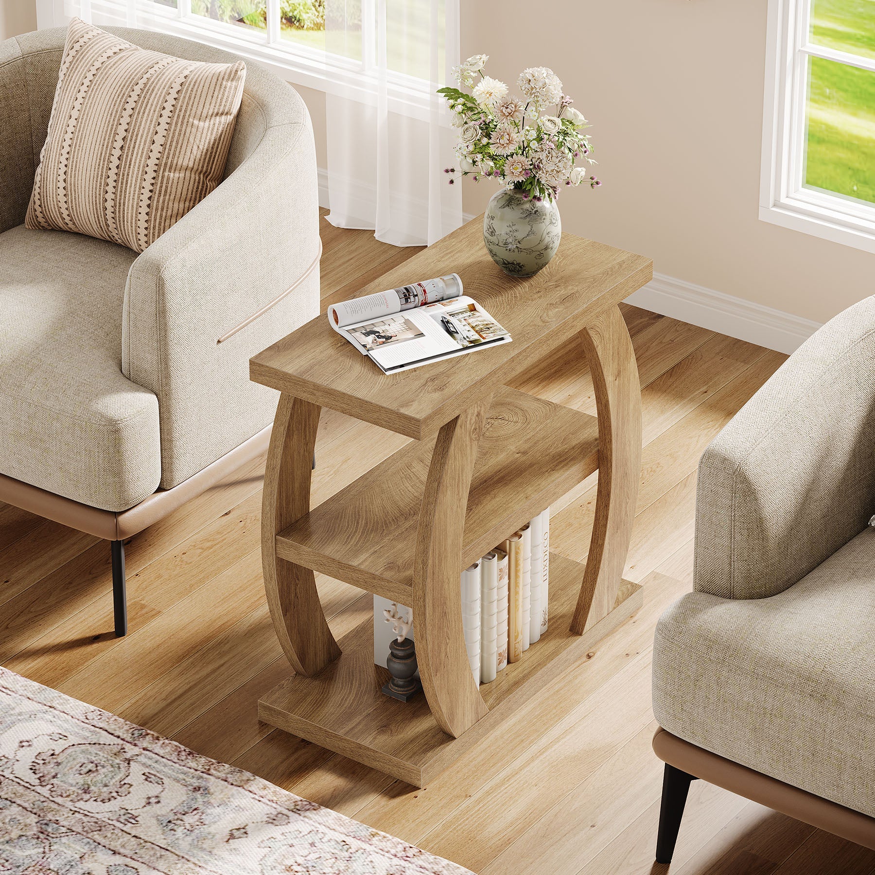 Tribesigns Table d'appoint étroite en bois à 3 niveaux, Table de chevet peu encombrante