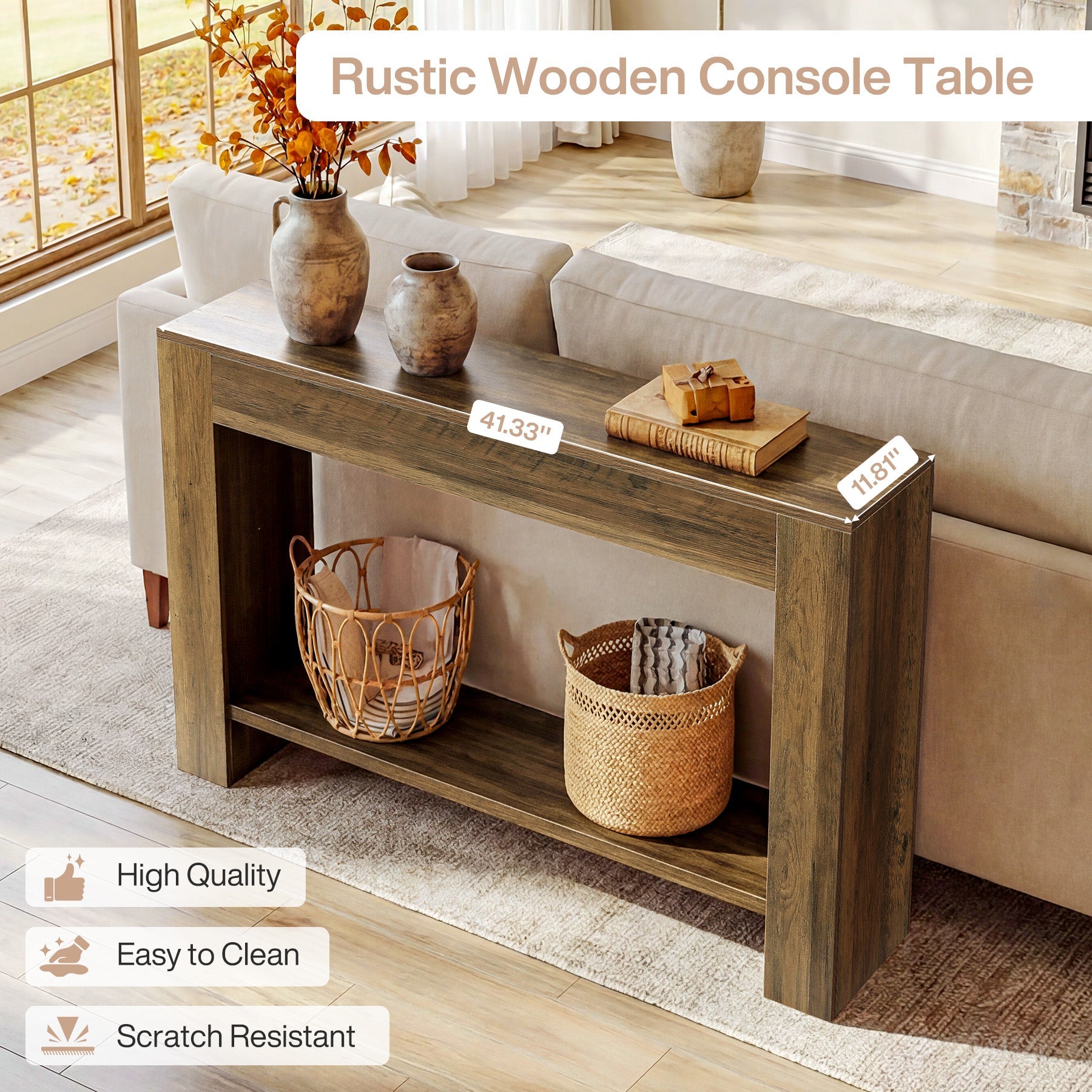 Tribesigns Console rustique de 105 cm avec rangement, Table d'appoint étroite à 2 niveaux pour entrée et couloir