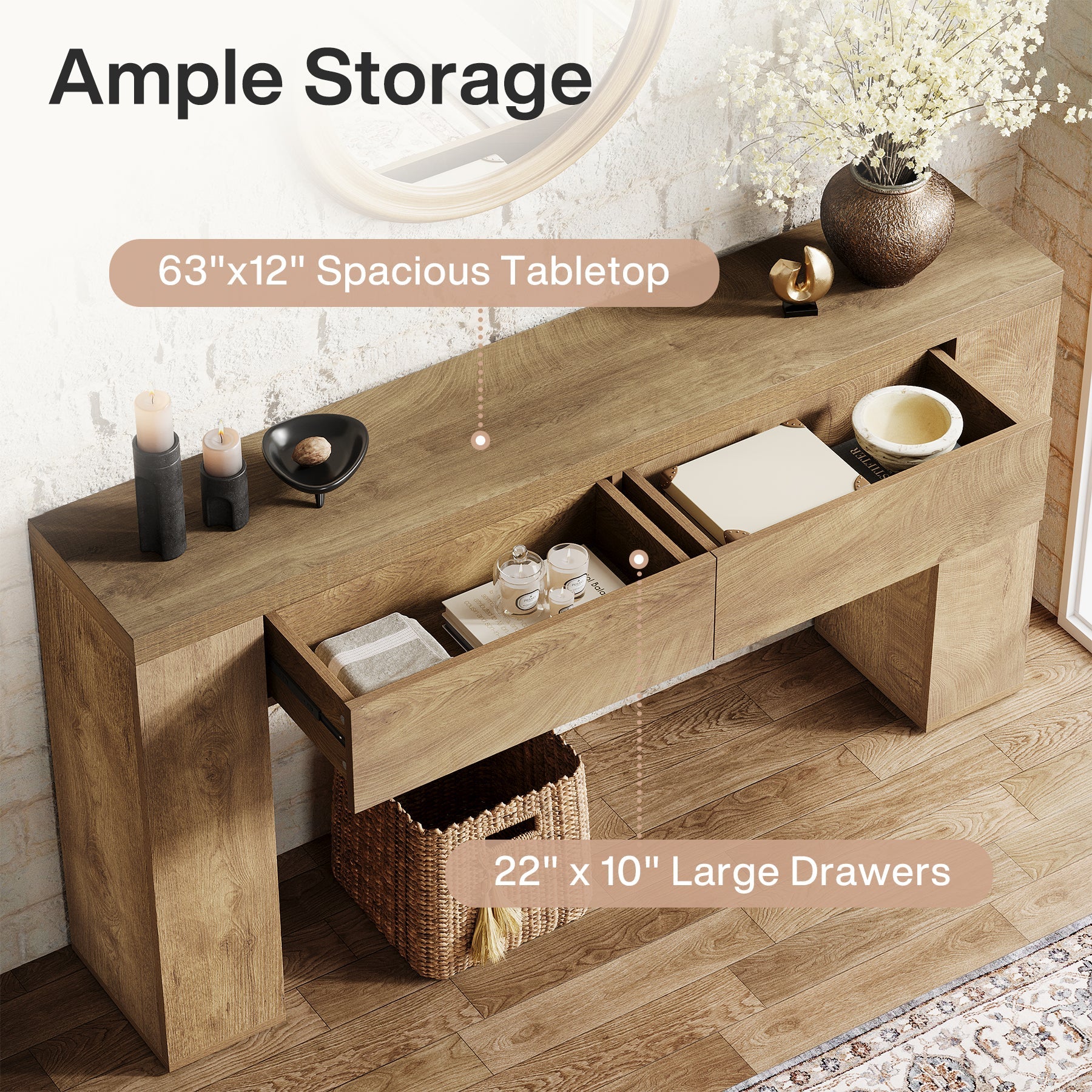 Tribesigns Table console 160 cm, Table basse d'entrée étroite avec 2 tiroirs
