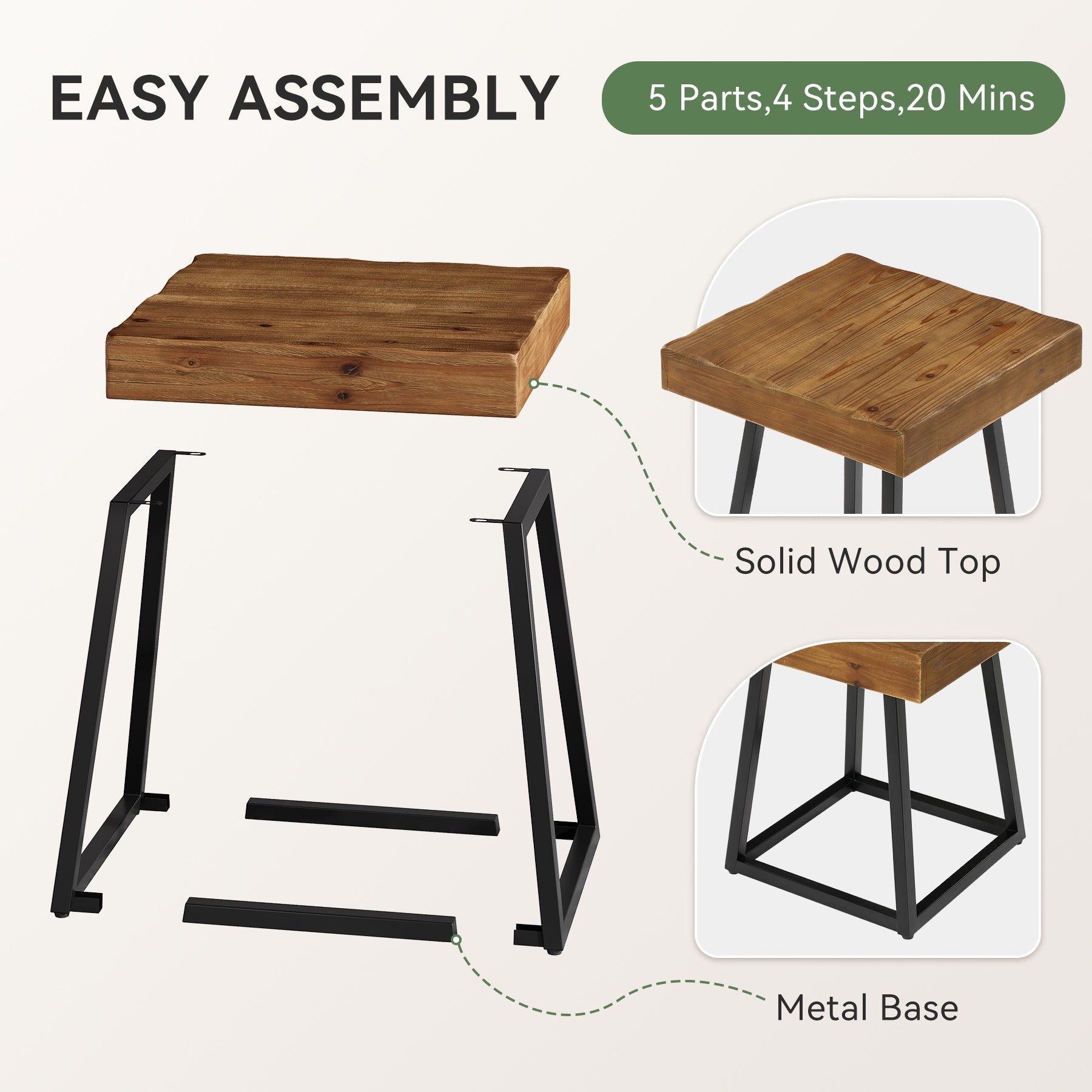 Tribesigns Table d'appoint en bois massif 50 cm, Table de chevet carrée avec piètement en métal